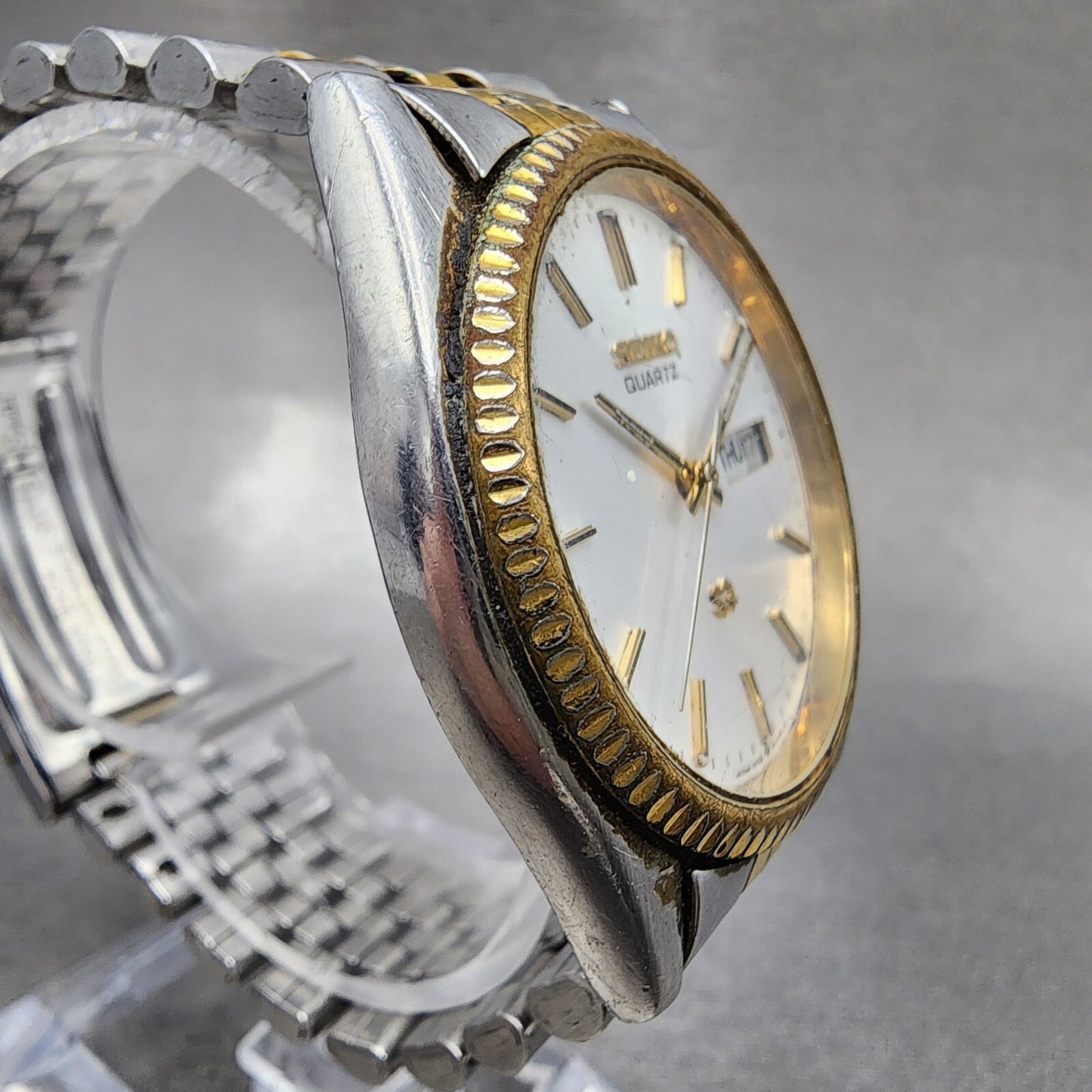 Seiko SQ President Watch Men 36mm Silver Dial Two Tone Daydate 5y23-8a61 PARTS