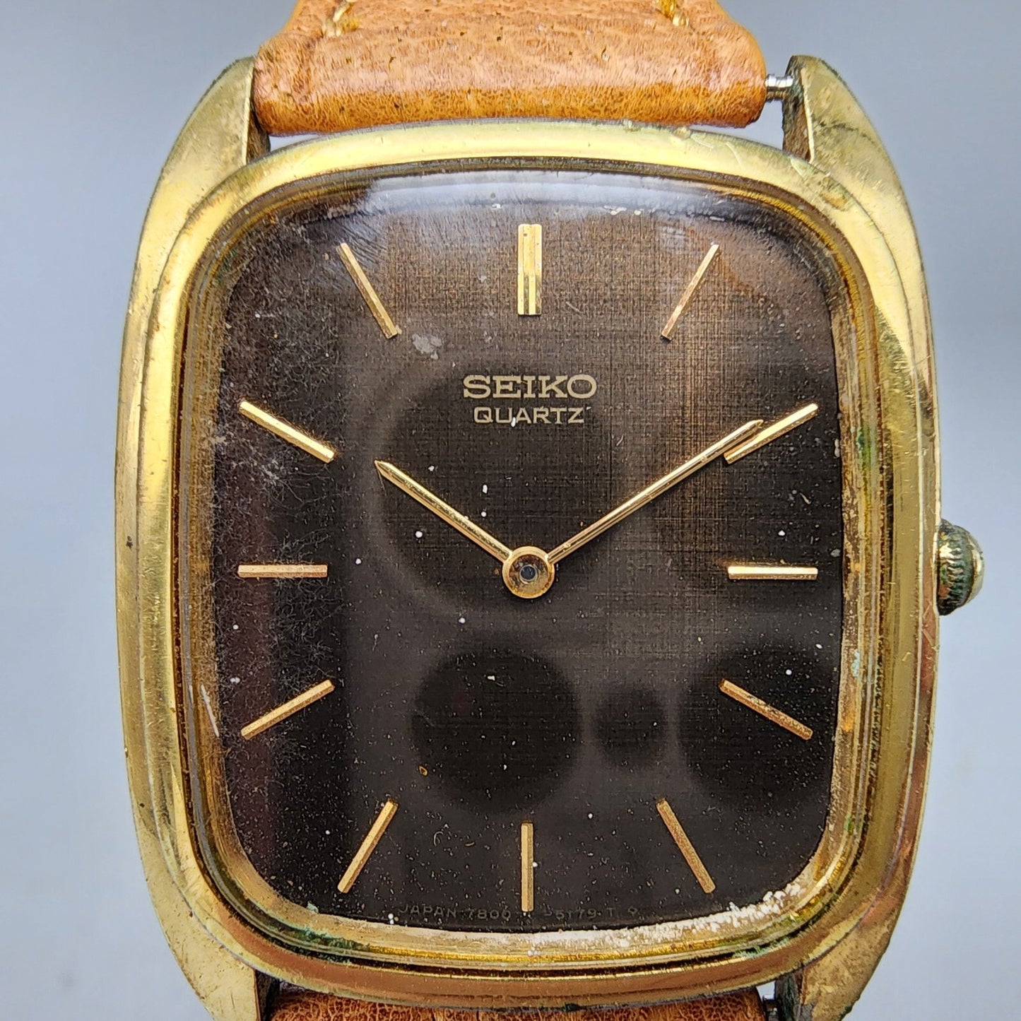 VTG Seiko Watch Men Gold Tone Brown Dial 29mm Oval 7800-5189 New Battery