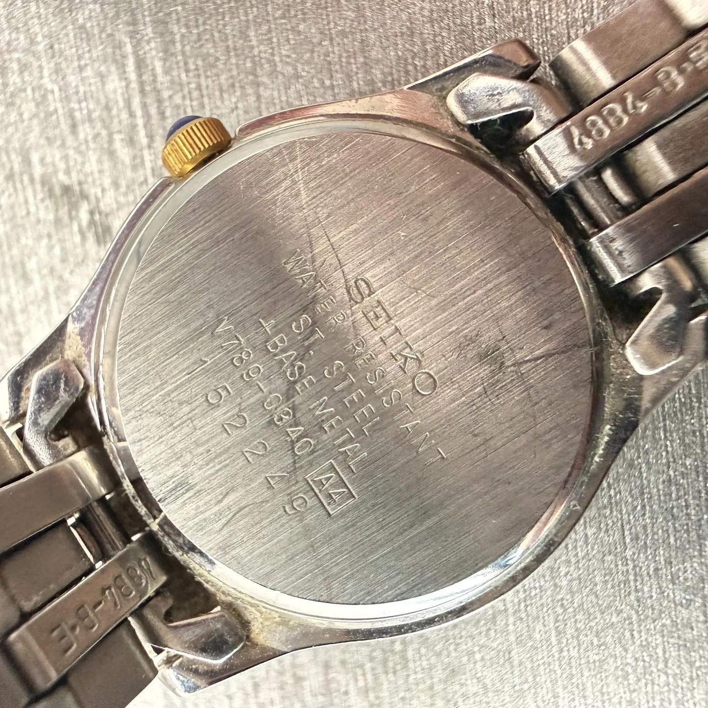 Seiko Watch Women 25mm Blue Dial Two Tone Date Round V789-0340 New Battery VTG10