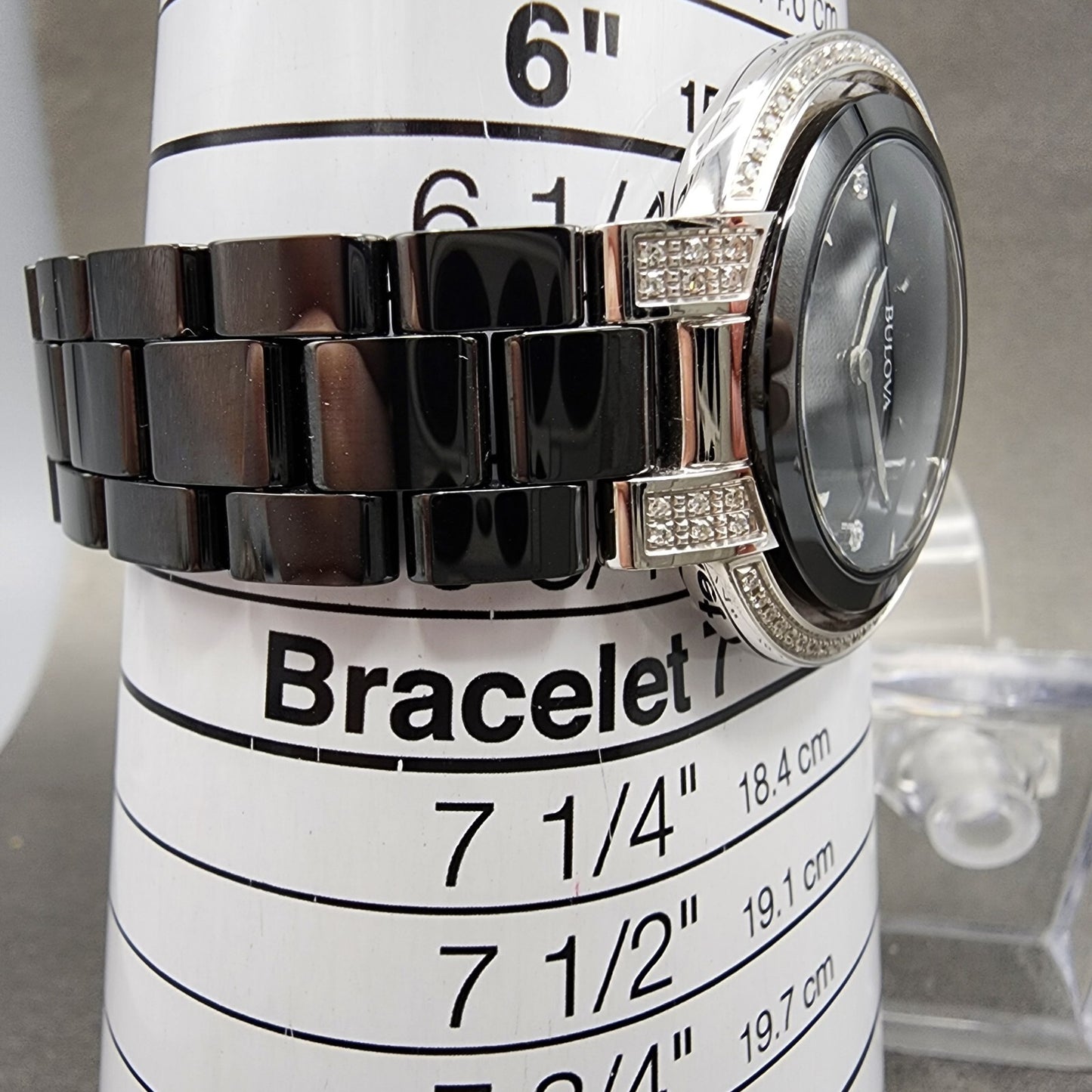 Bulova Rubaiyat Watch Women 35mm Black Dial Black Ceramic Diamond Bezel 98R266 B