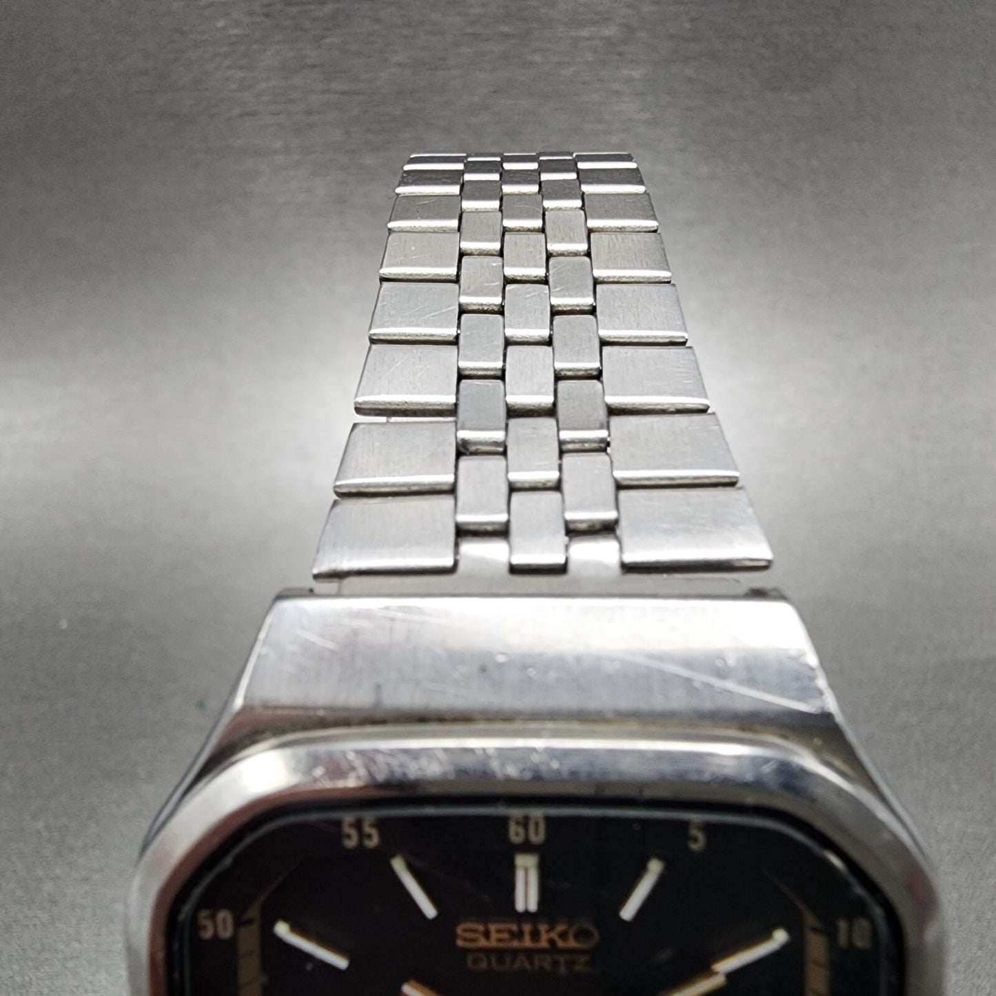 Seiko SQ Watch Men 36mm Black Dial Stainless Steel Daydate Rectangle New Battery