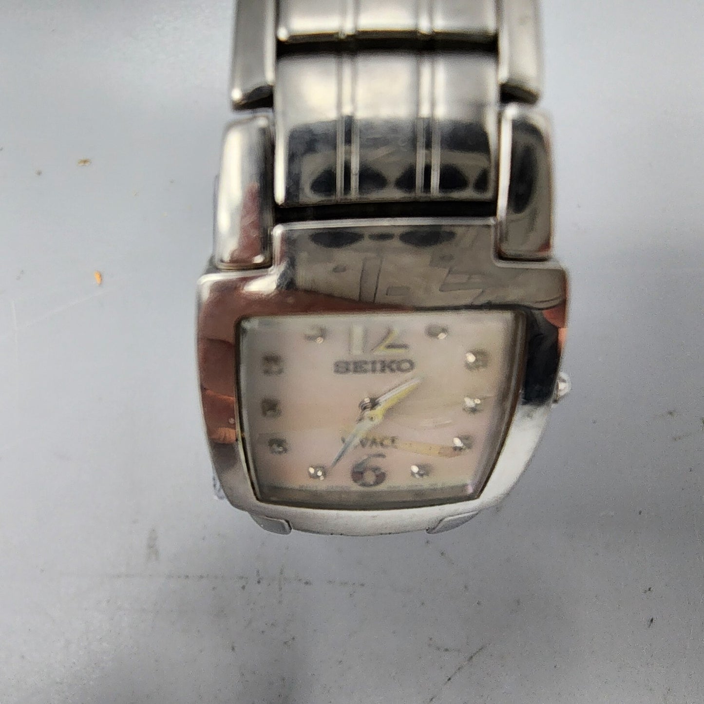 Seiko Vivace Watch Women Silver Tone MOP Dial Diamond Markers 22mm Square NewBat