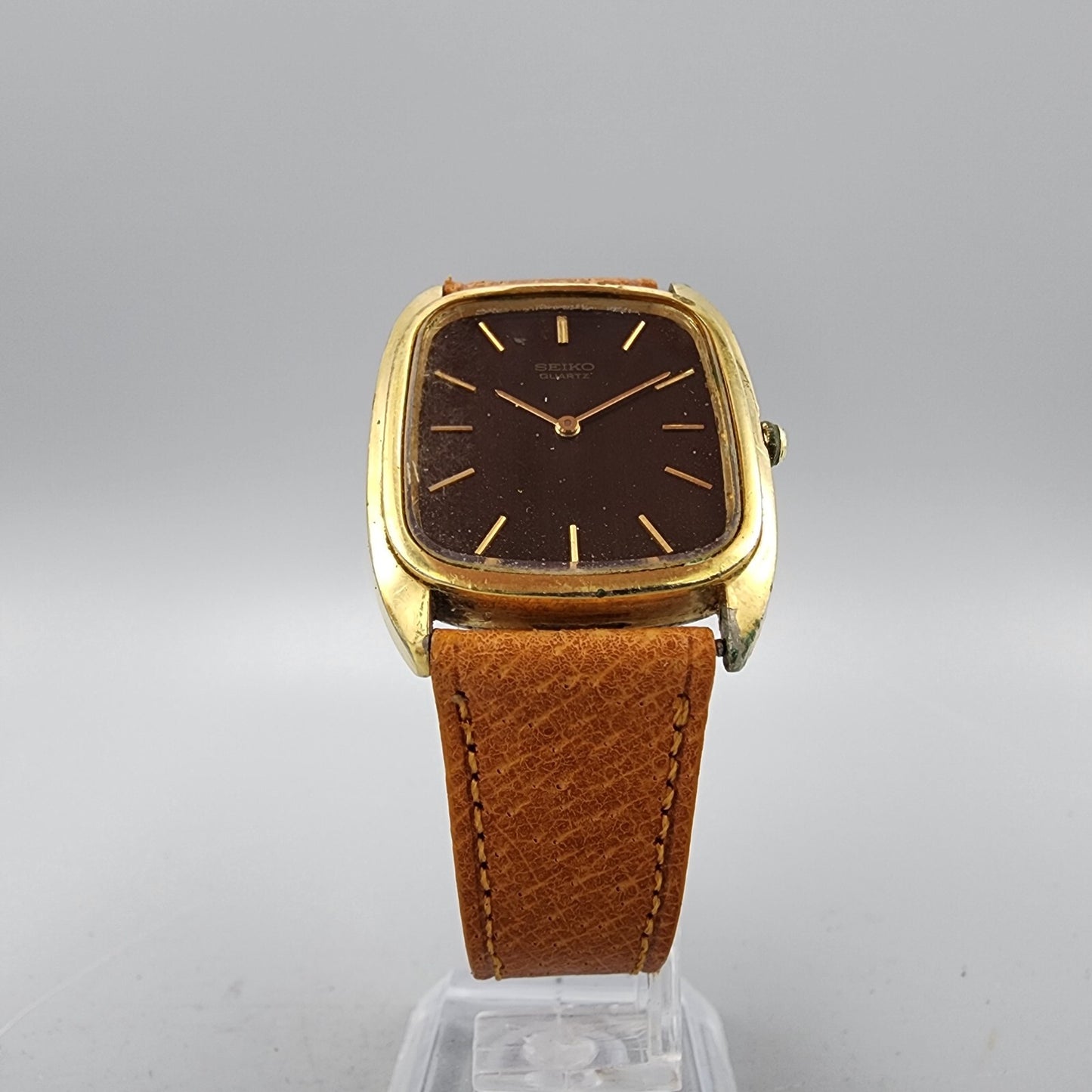 VTG Seiko Watch Men Gold Tone Brown Dial 29mm Oval 7800-5189 New Battery