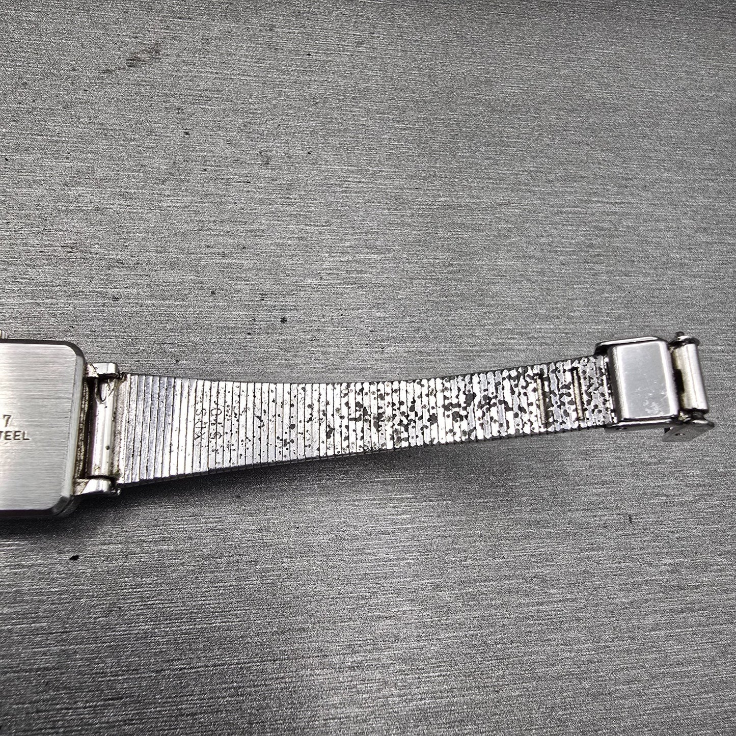 Seiko Watch Women 17mm Blue Dial Silver Tone Gemmed Rectangle 21-3141 Works VTG12