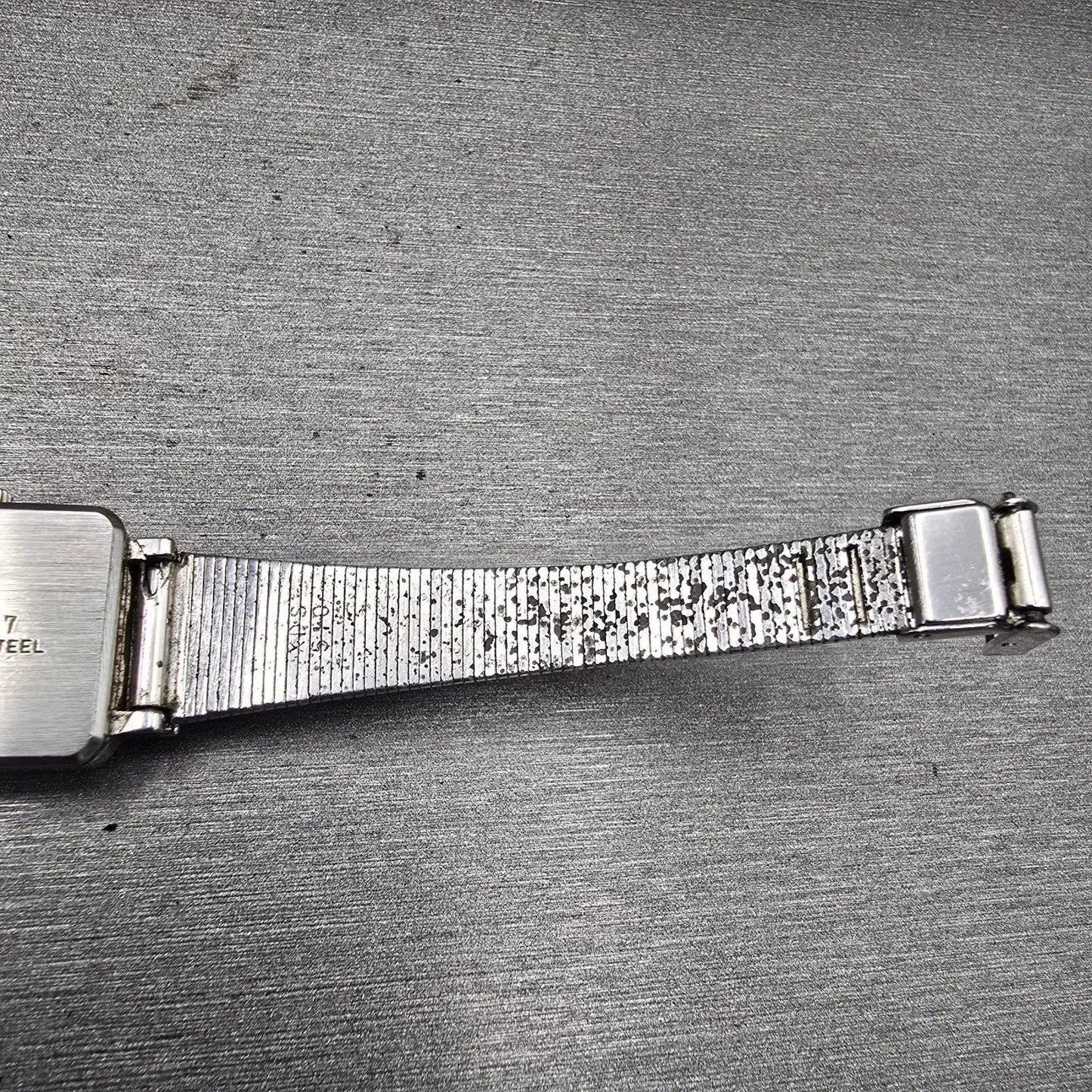 Seiko Watch Women 17mm Blue Dial Silver Tone Gemmed Rectangle 21-3141 Works VTG12