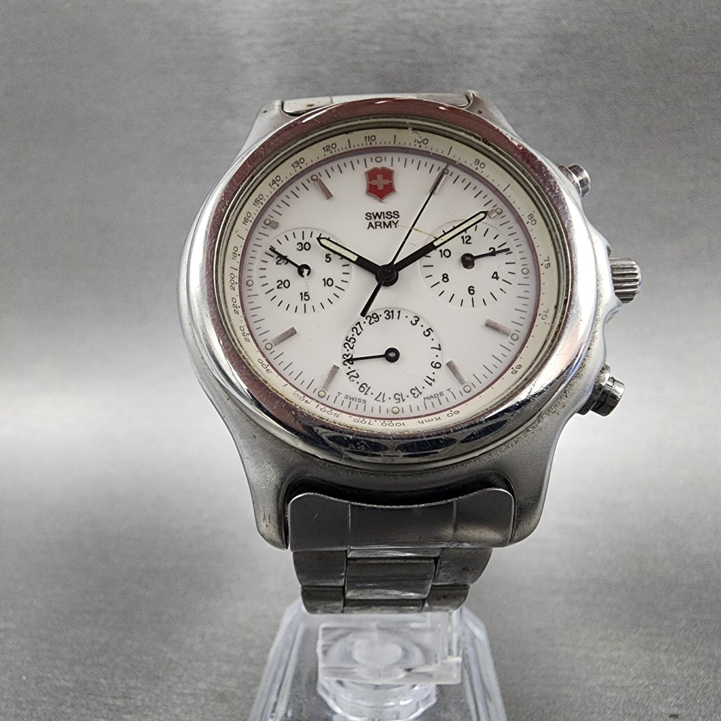 Victorinox Swiss Army Classic Chronograph Watch Men 40mm White Dial Steel READ!!