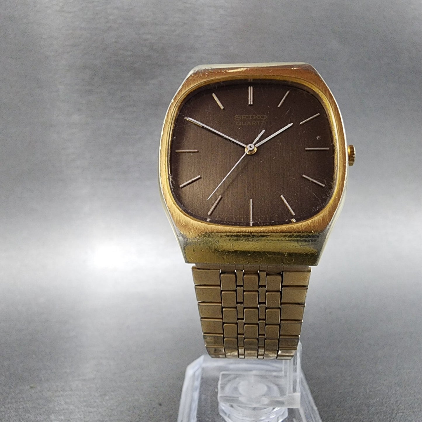 Seiko Tank Watch Men 32mm Brown Dial Gold Tone Rectangle 4100-5029 PARTS