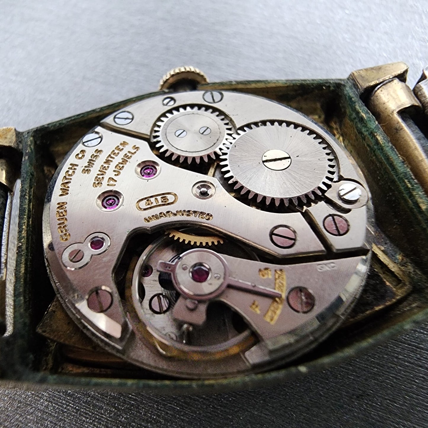 VTG Gruen Veri Thin Watch Men 25mm Cream Dial Gold Filled Manual Wind Cal 415