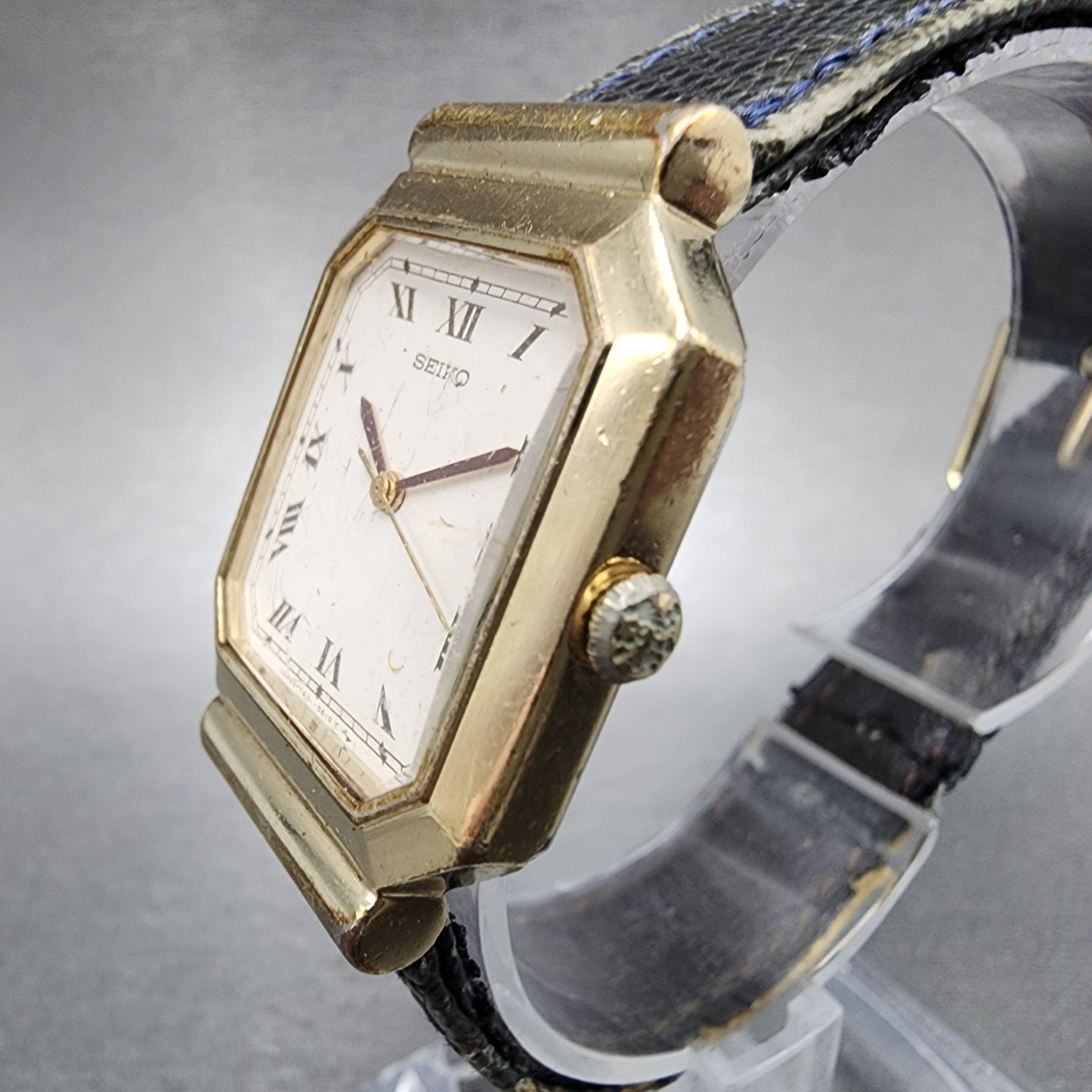 Seiko Tank Watch Unisex 26mm White Dial Gold Tone 7431-5450 PARTS
