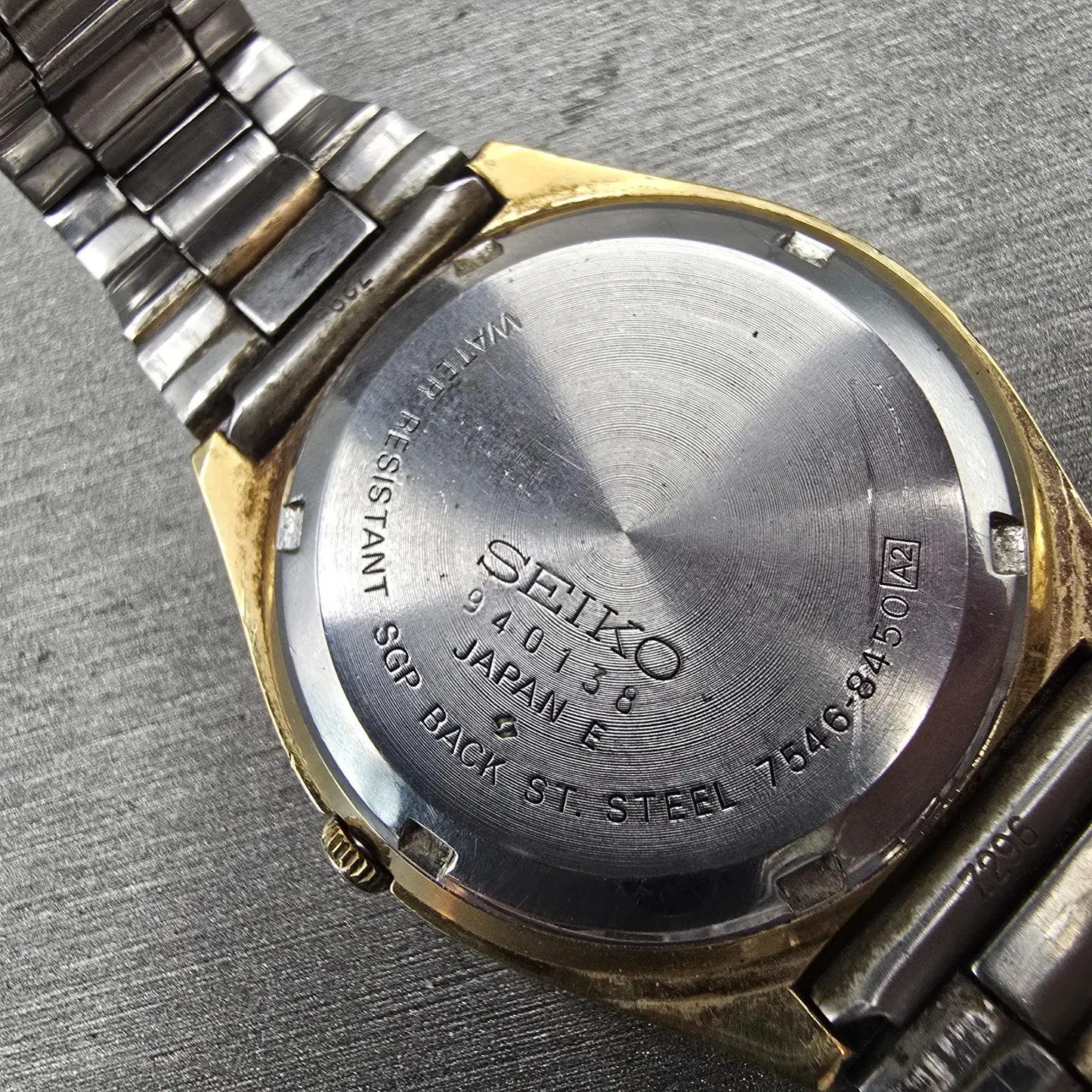 Seiko SQ Watch Men 36mm Gold Dial Gold Tone Daydate Round 7546-8450 New Battery10