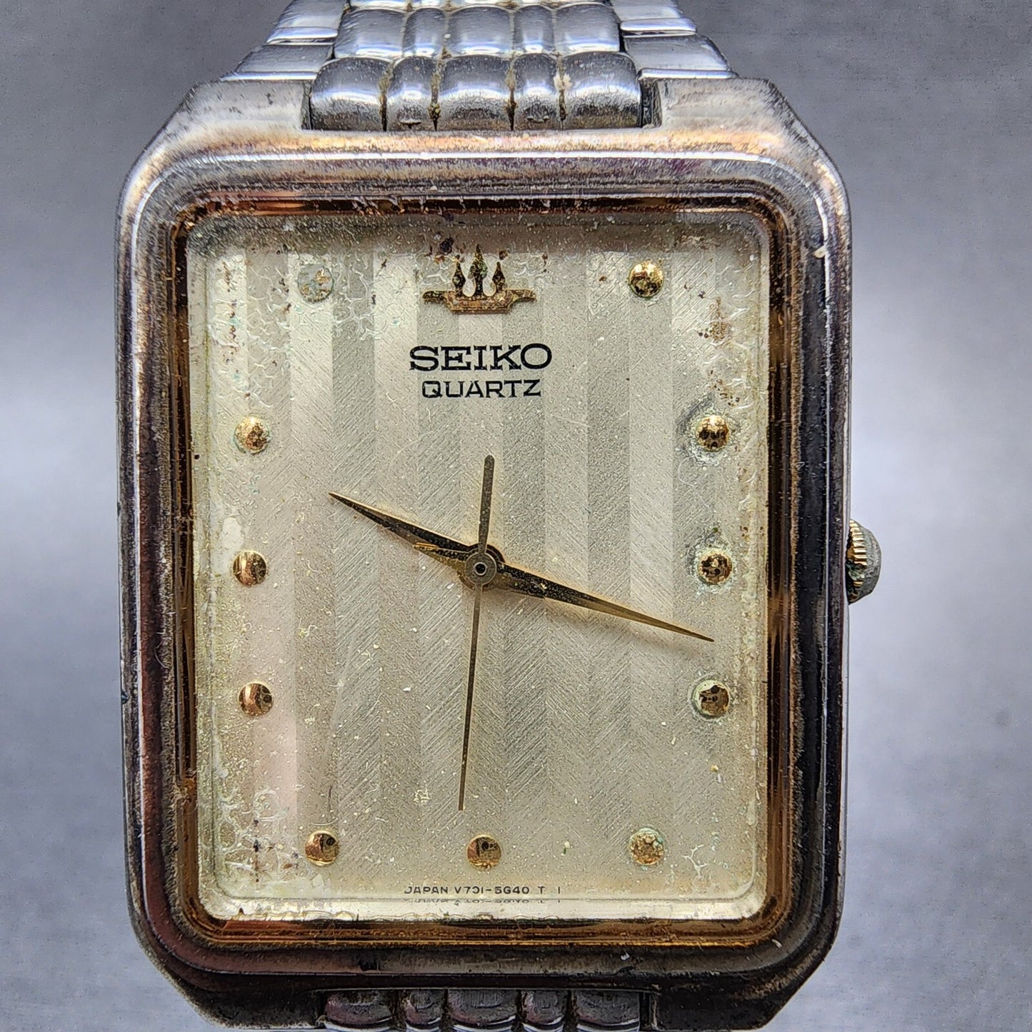 Seiko Tank Watch Men 27mm Champagne Dial Silver Tone Rectangle V701-5K90 PARTS