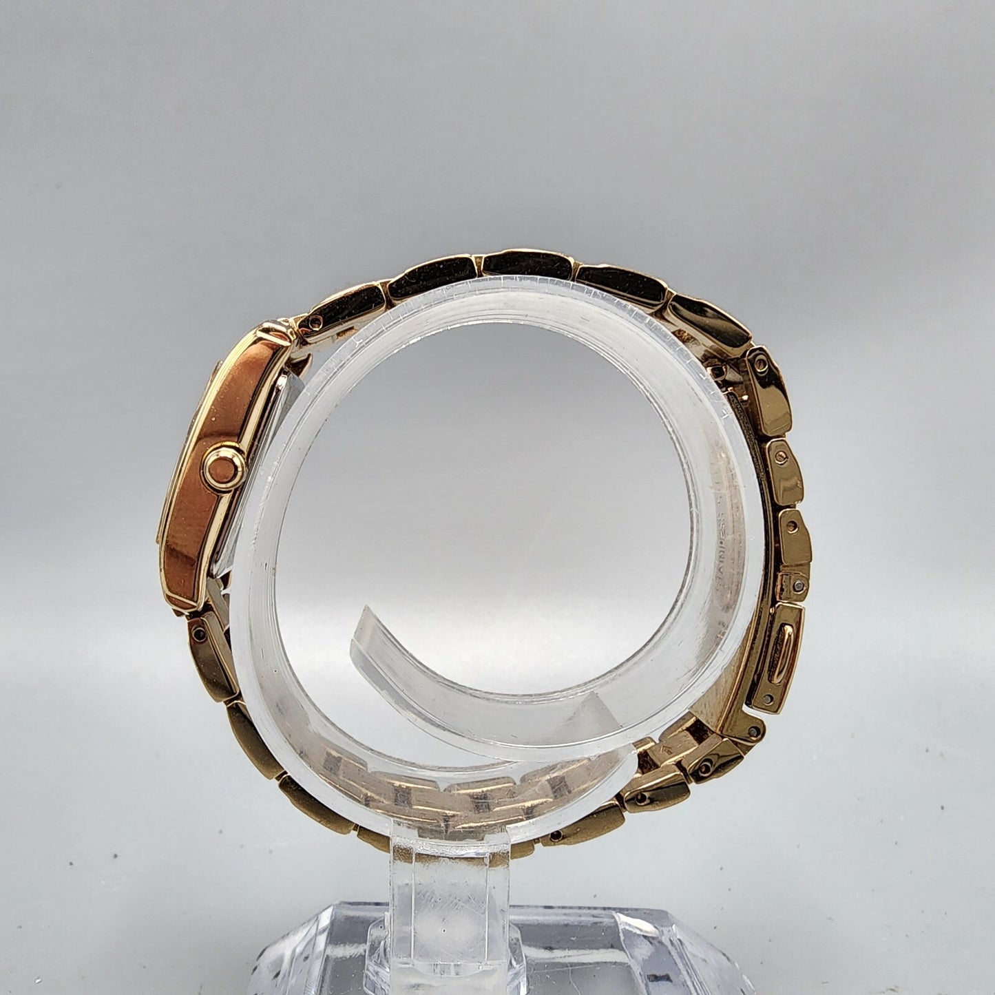 Spica Tic Tac Watch Women Rose Gold Tone Cream Dial Solar 19mm Rectangle Works