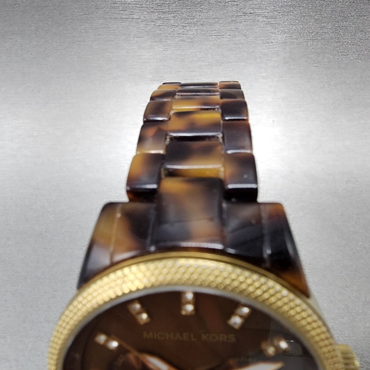 Michael Kors Watch Women 37mm Brown Dial Gold Tone Tortas Daydate New Battery