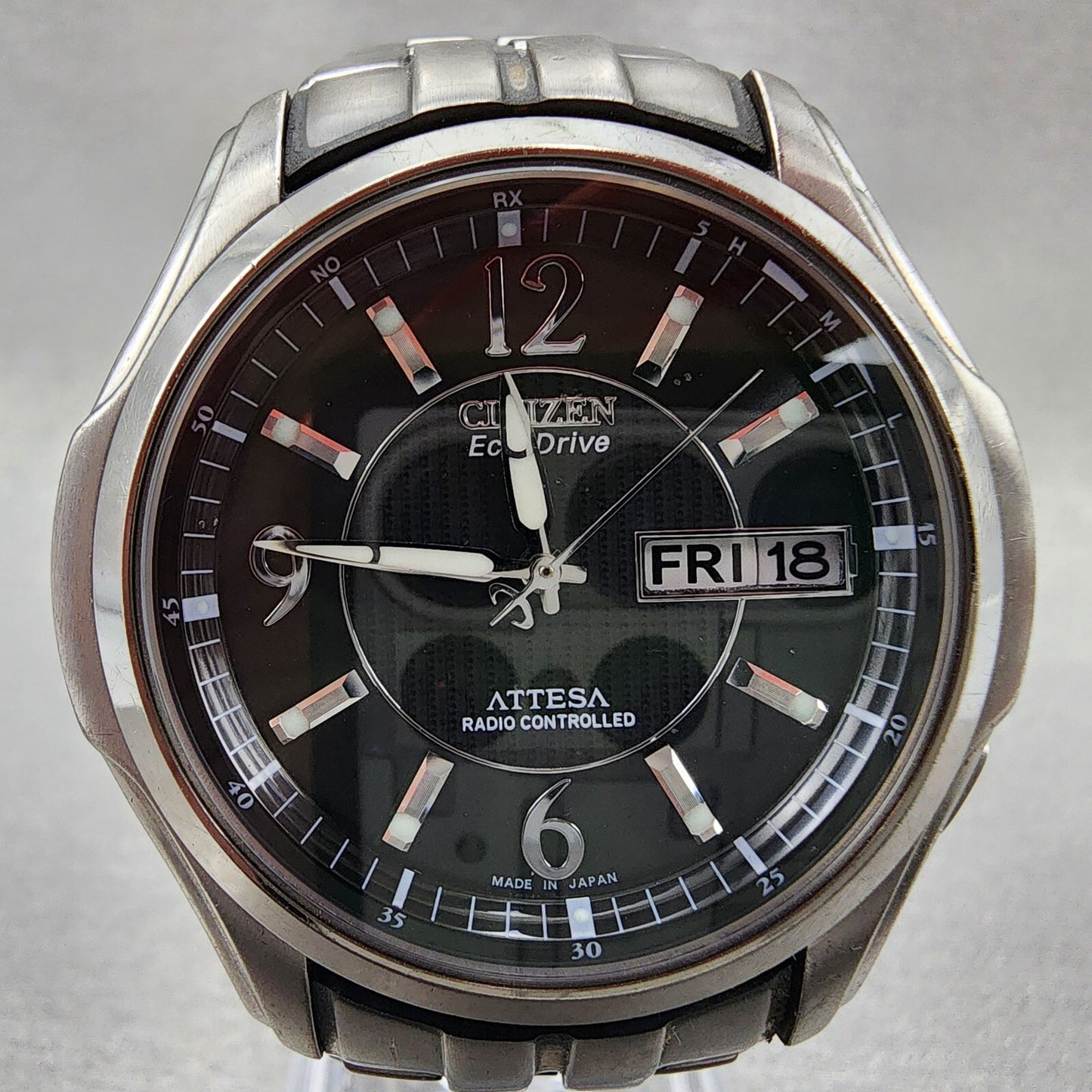 Citizen Eco-Drive Attesa Watch Men 41mm Black Dial Titanium Daydate Round Runs