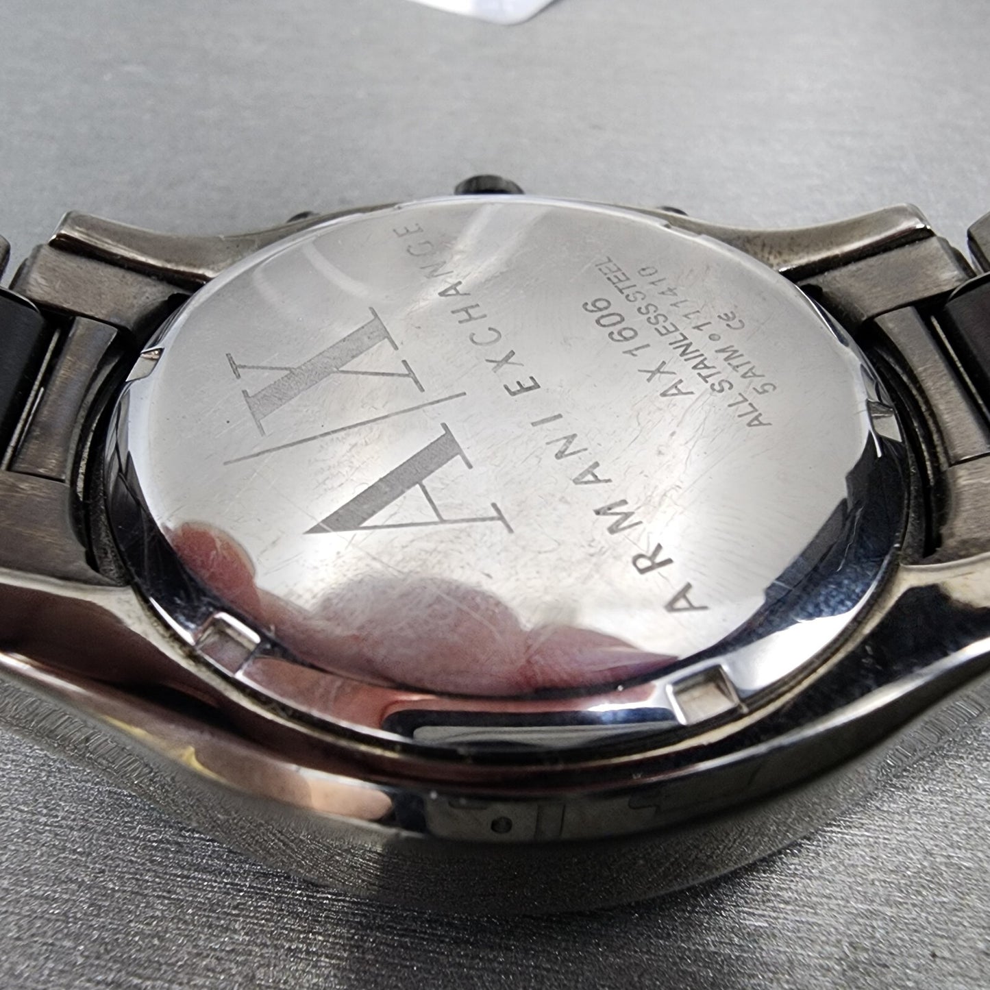Armani Exchange Chronograph Watch Men 45mm Gray Dial Gunmetal Case Round New Bat