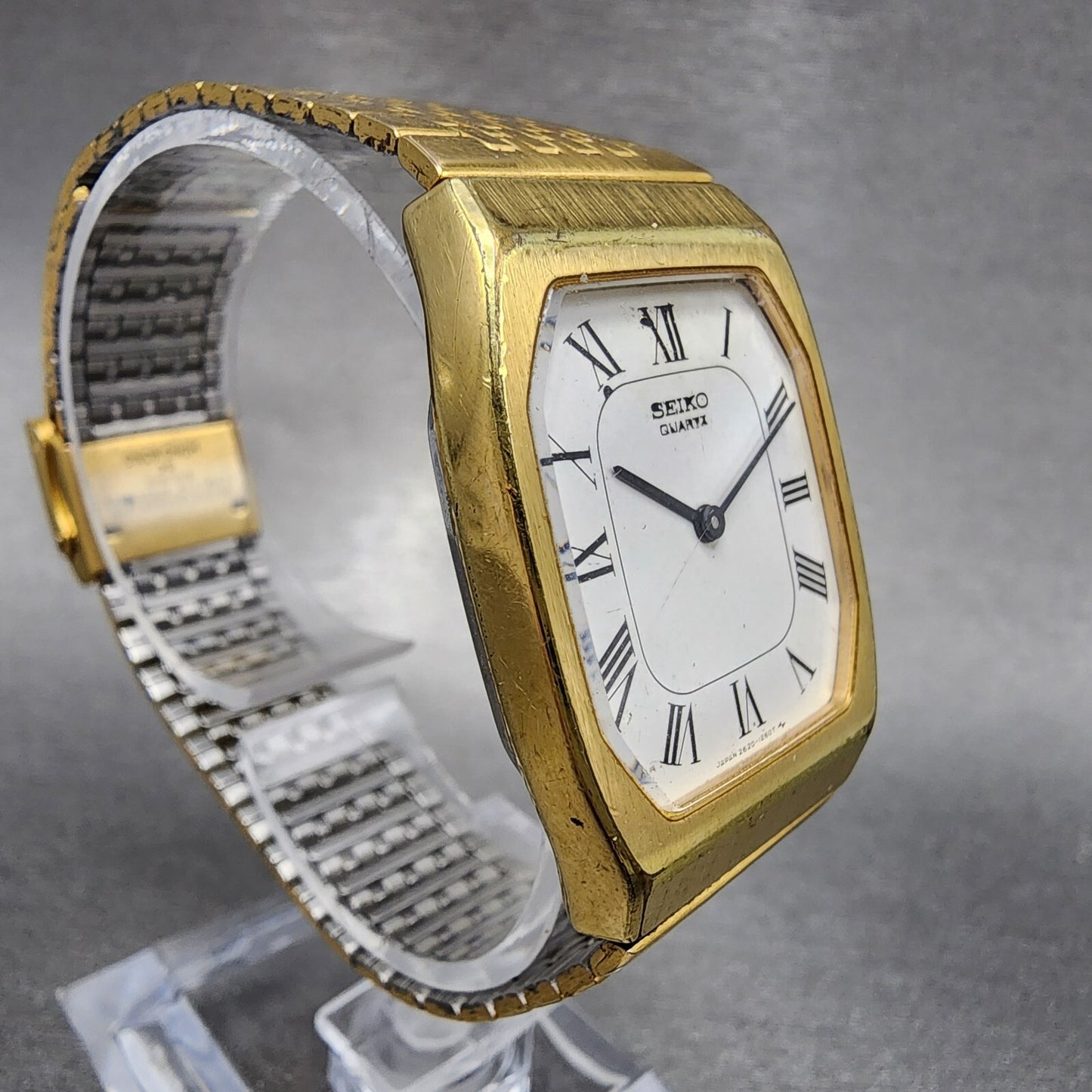 Seiko Tank Watch Men 26mm White Dial Gold Tone Rectangle 2620-5640 PARTS