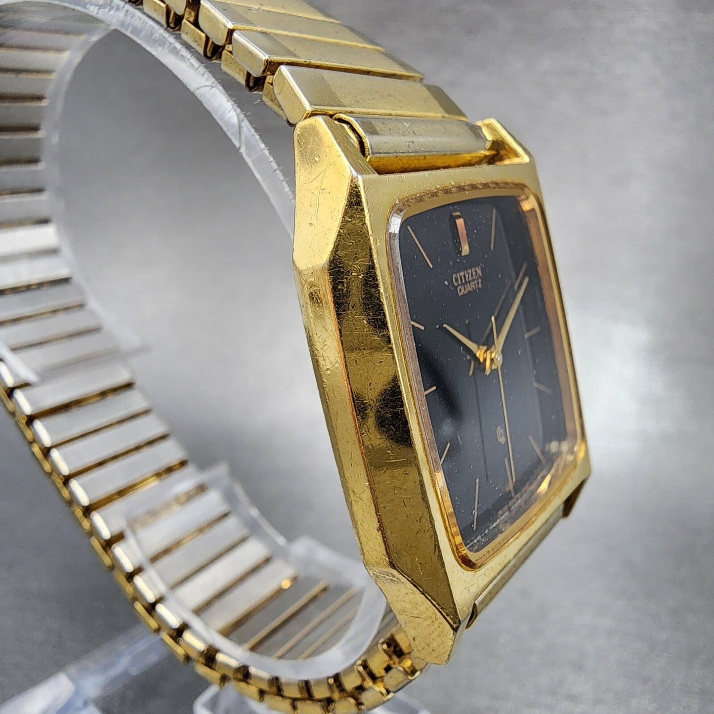 Citizen CQ Tank Watch Men 29mm Black Gold Tone Rectangle 3630-890175 PARTS