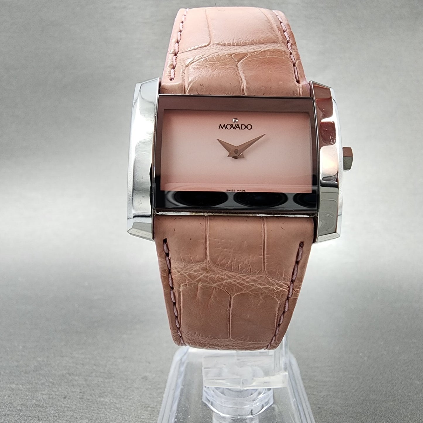 Movado Eliro Watch Women 32mm Pink Dial Silver Tone Rectangle New Battery