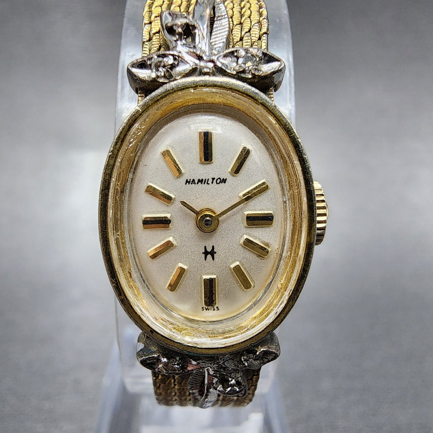 VTG Hamitlon Watch Women 14mm White Dial Gold Plated Oval Manual Wind PARTS
