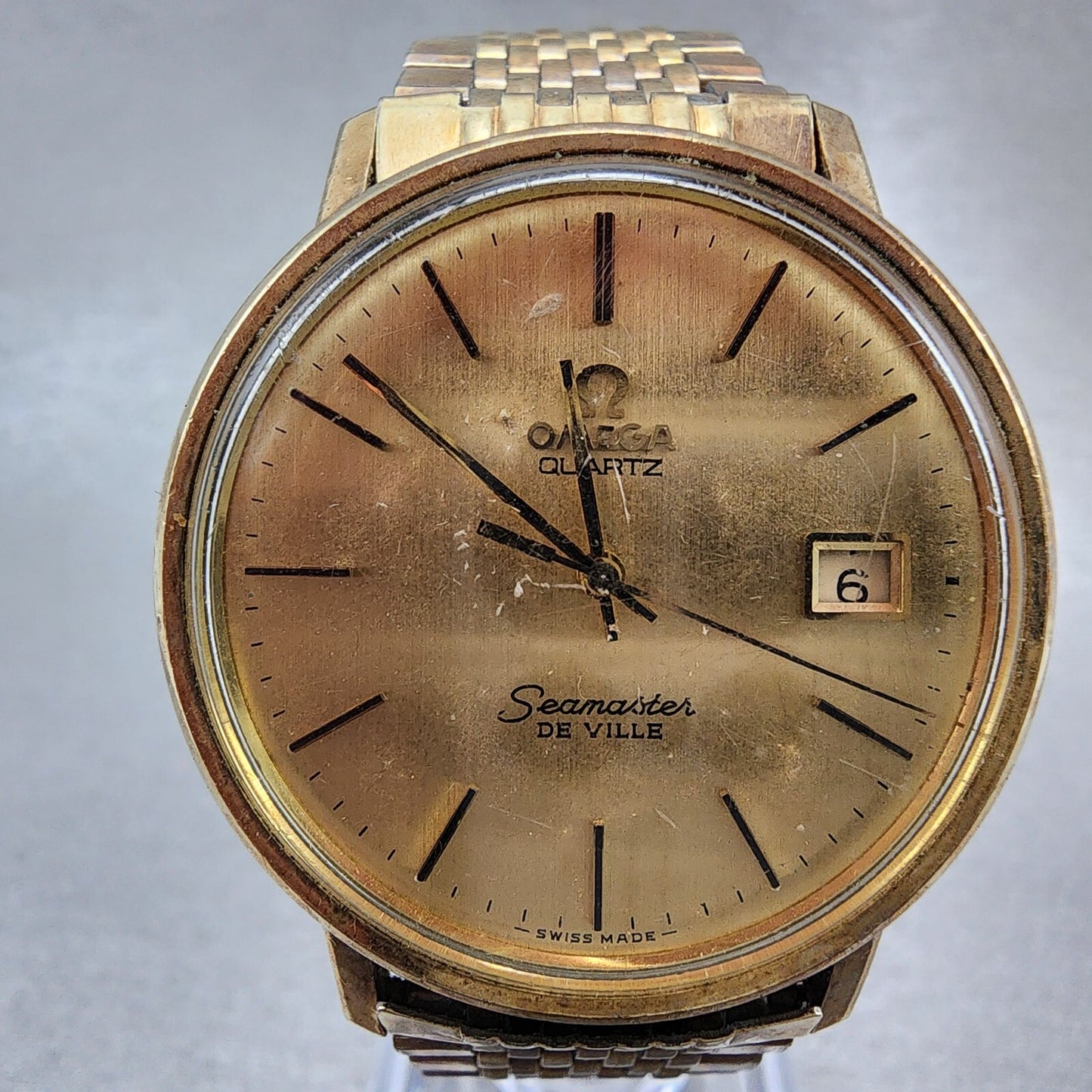 Omega Seamaster De Ville Watch Men 35mm Gold Dial Gold Filled 196.0075 PARTS