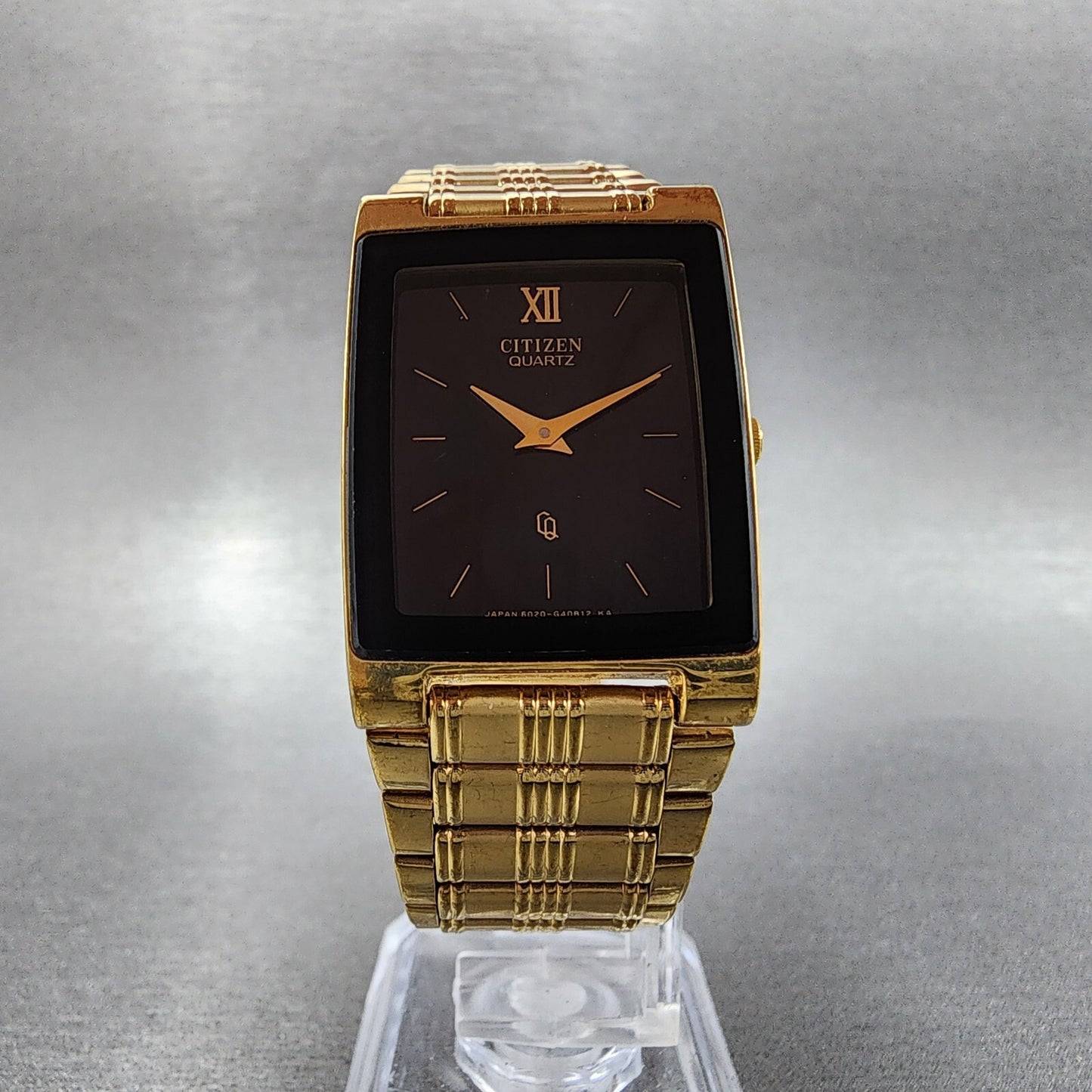 Citizen CQ Tank Watch Men 24mm Black Dial Gold Tone 1022-h14231 New Battery