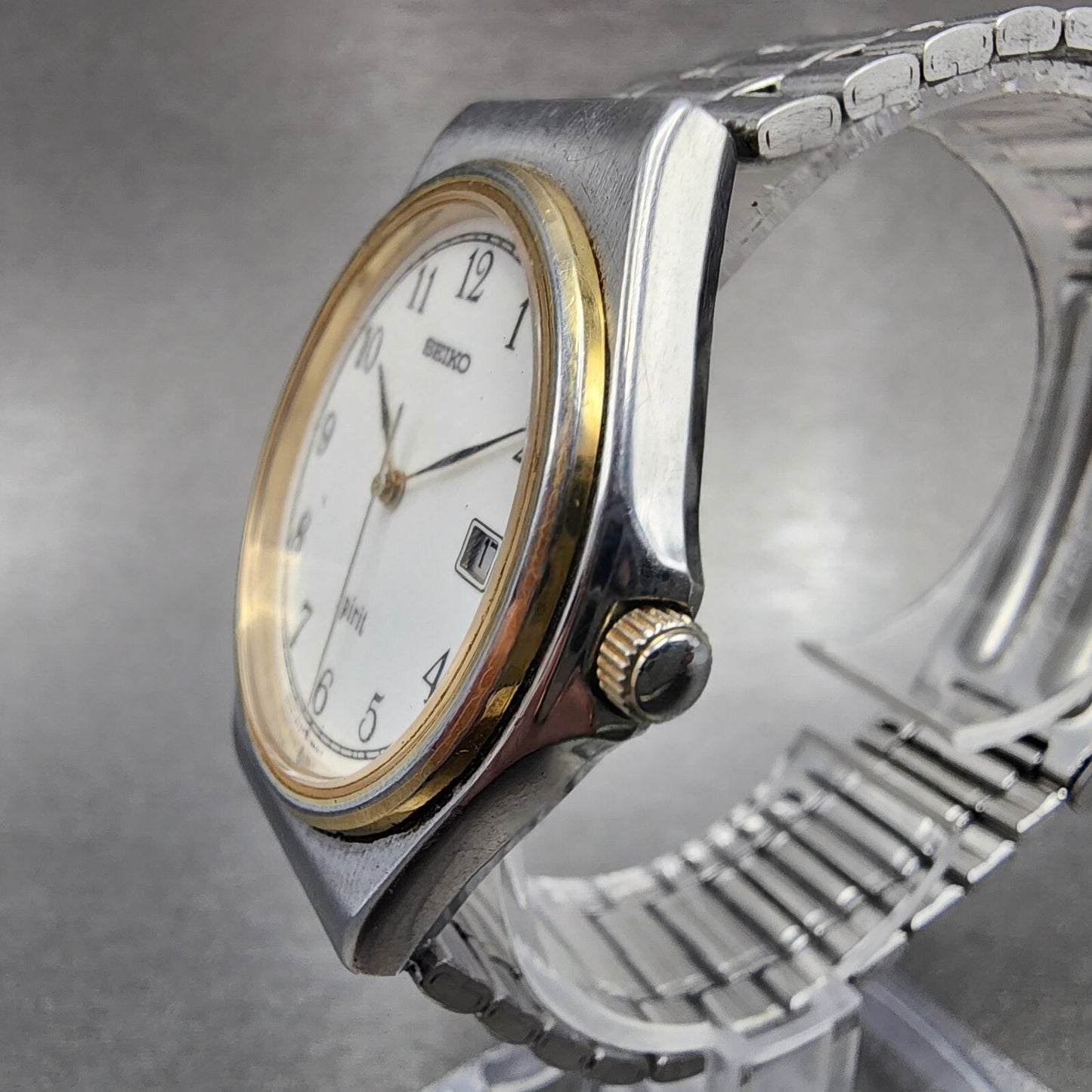 Seiko Spirit Watch Men 34mm White Dial Silver Tone Date 5p32-6b30 New Battery