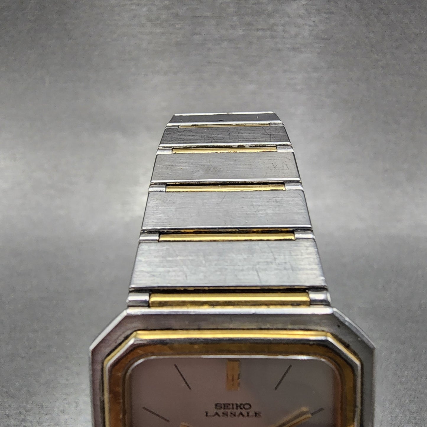 Seiko Lassale Tank Watch Men 28mm Silver Dial Two Tone 9300-5559 New Battery