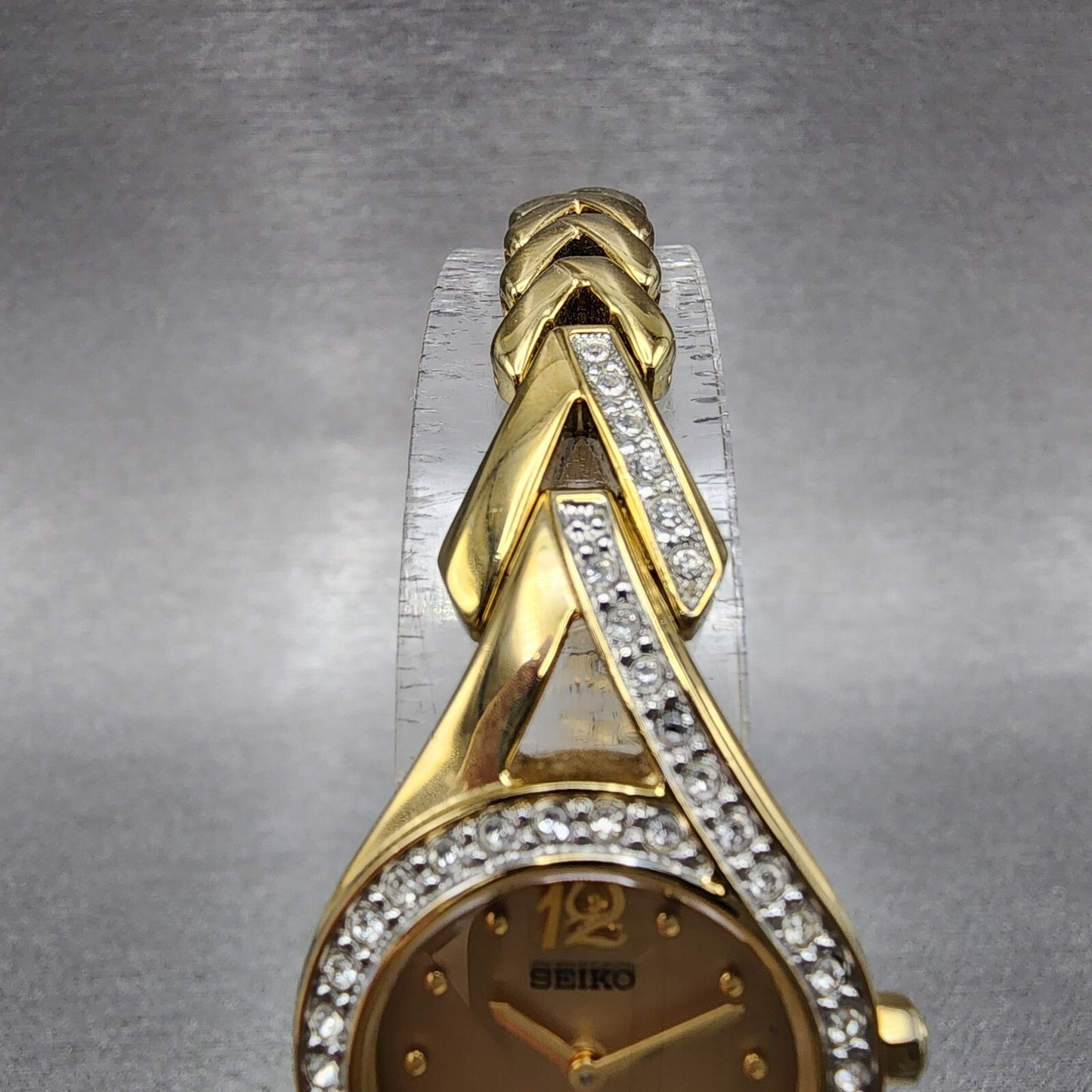 Seiko Solar Watch Women 22mm Champagne Dial Gold Tone Round V115-0AP0 Runs