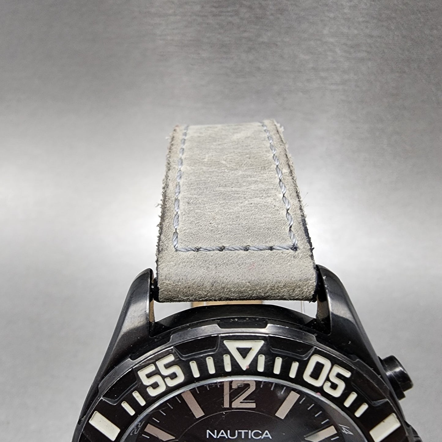 Nautica Chronograph Dive Watch Men 45mm Gray Dial Black Tone Date Round New Batt