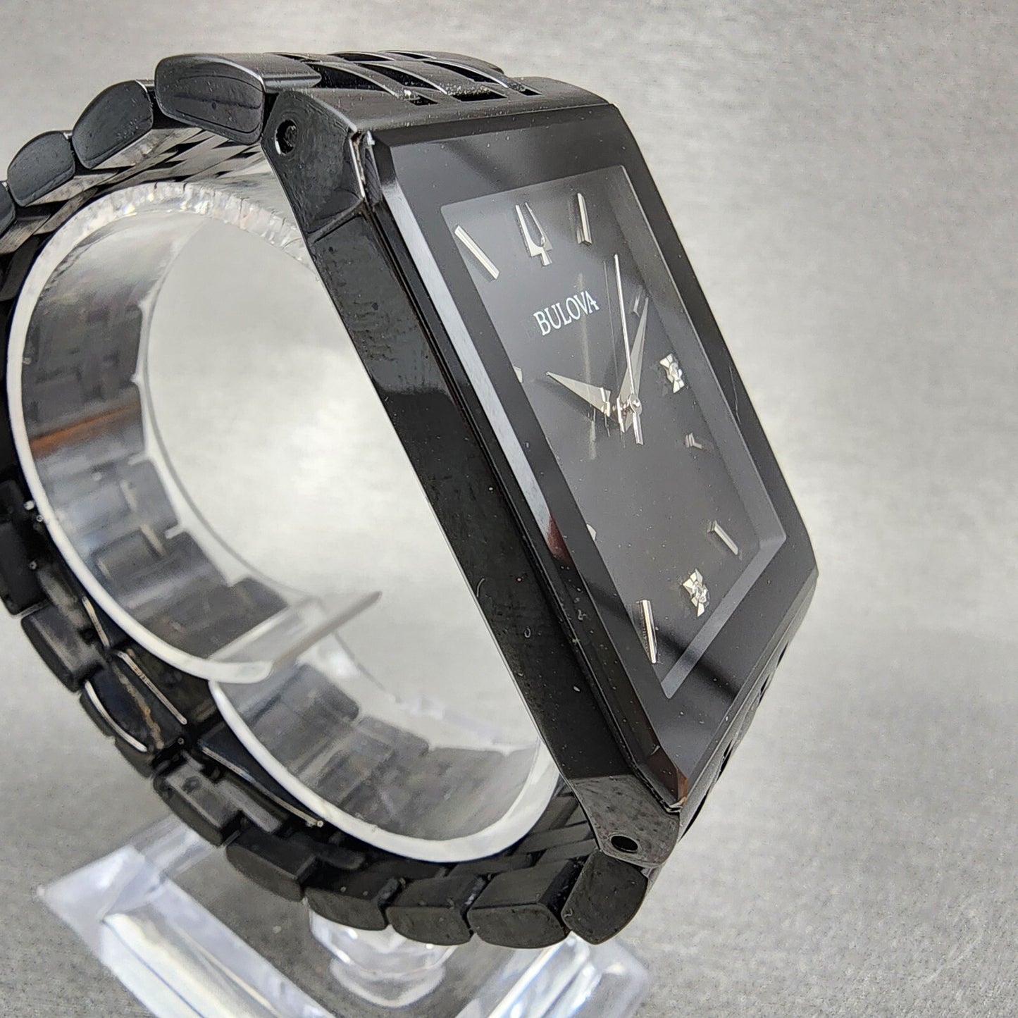Bulova Quadra Watch Men 31mm Black Dial Black Tone Octagon 98D164 Bracelet B1234