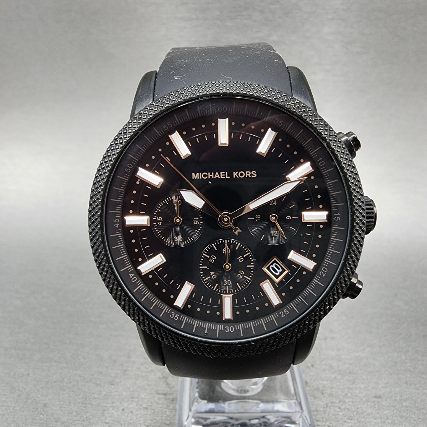 Michael Kors Scout Chronograph Watch Men 43mm Black Dial Black Tone New Battery