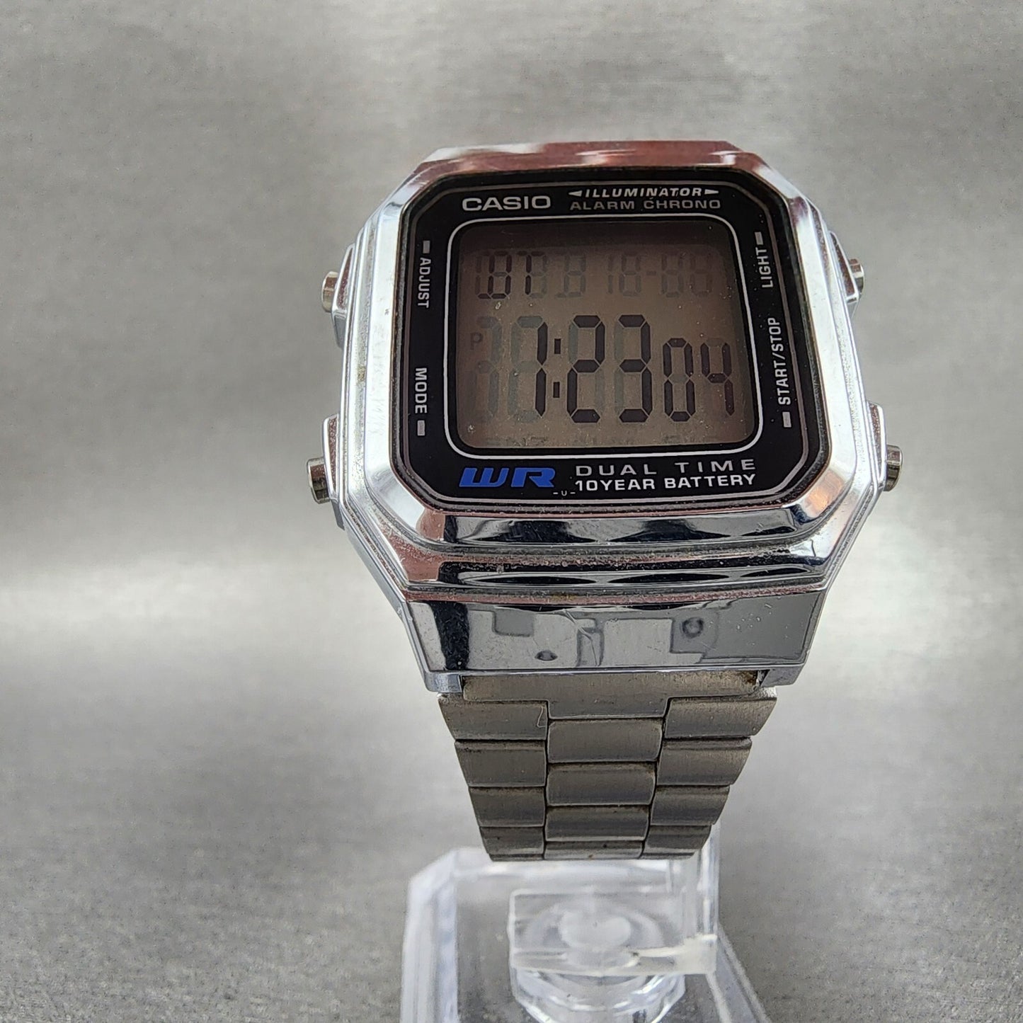 Casio A178W Watch Men 34mm Digital Silver Tone Alarm Chrono Illuminator New Batt