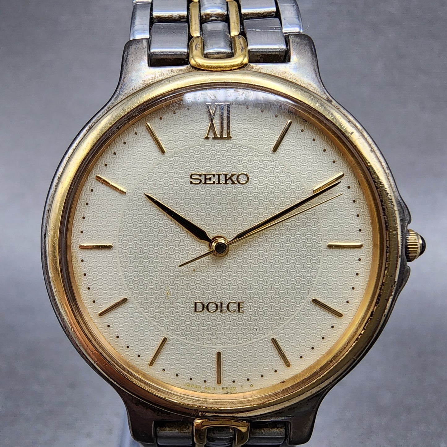 Seiko Dolce Watch Men 31mm White Dial Twotone Round 5e31-6e70 New Battery