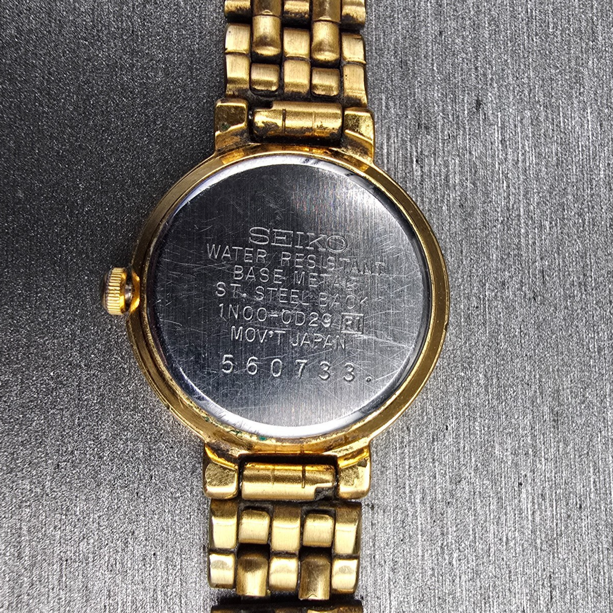 Seiko Watch Women 21mm Black Dial Gold Tone Round 1N00-0D29 New Battery VTG JP210