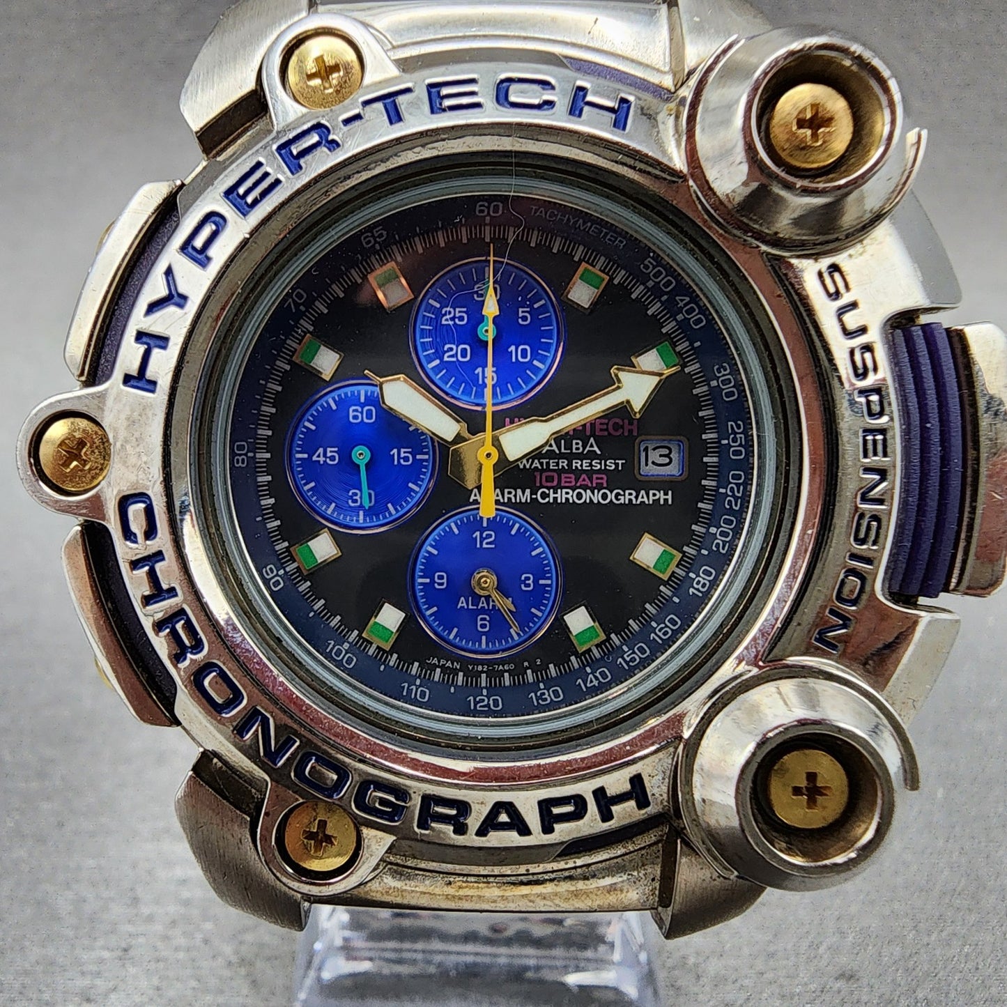 Seiko ALBA Hypertech Chronograph Watch Men 54mm Black Dial Steel Date New Batt