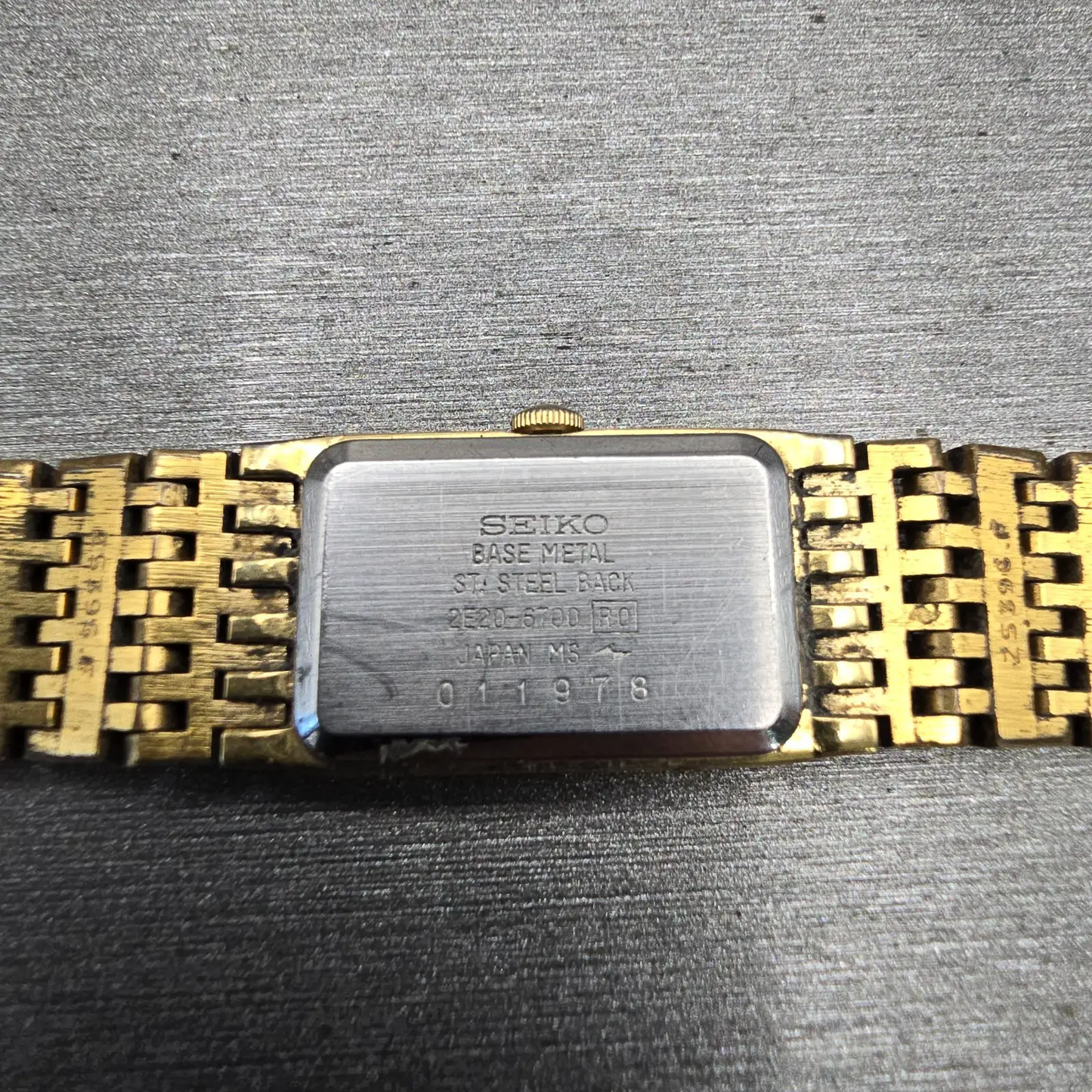 Seiko Watch Women 13mm Gold Dial Gold Tone Rectangle 2E20-6700 New Battery VTG10
