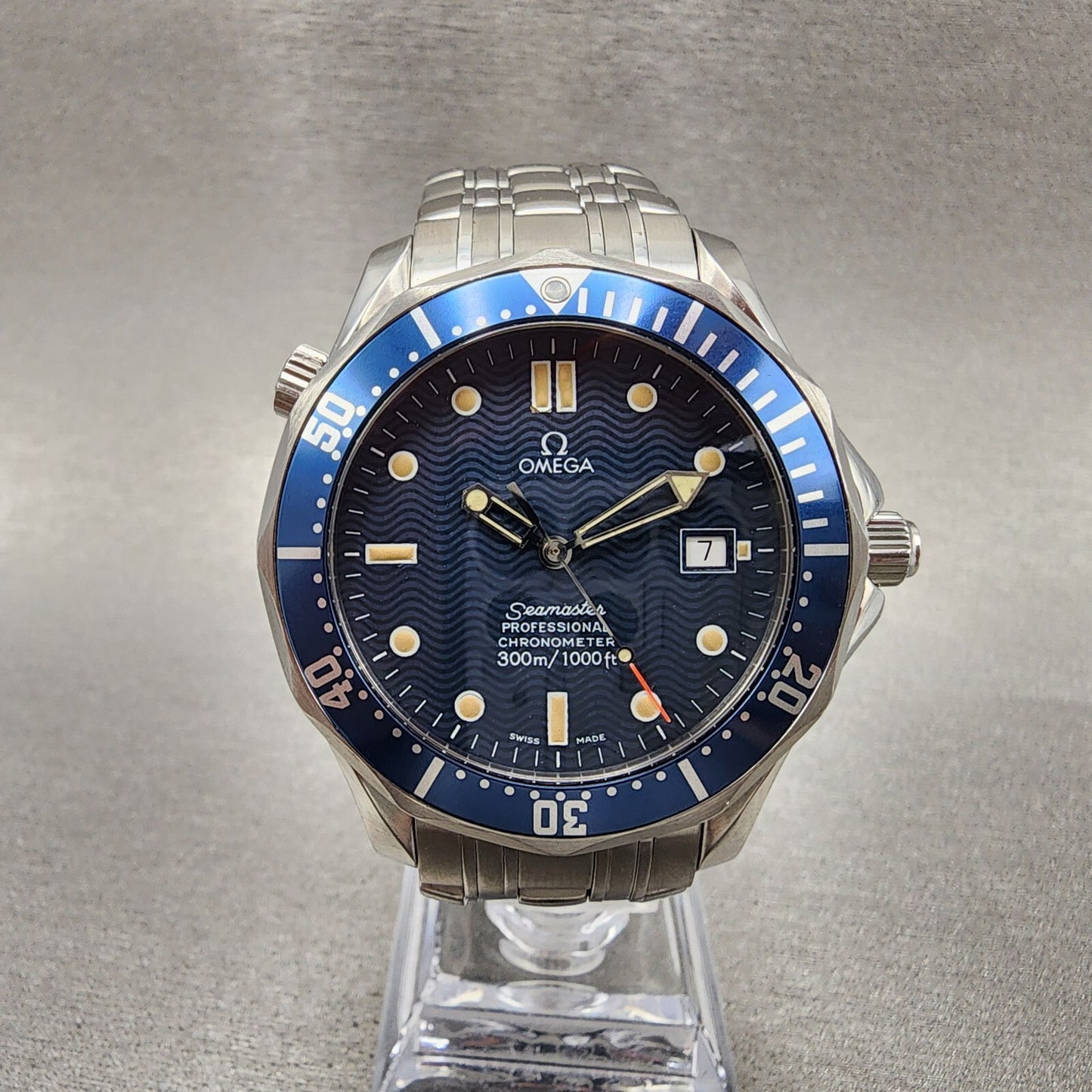 Omega Seamaster 300 Watch Men 41mm Blue Dial Steel Date Automatic Serviced Box