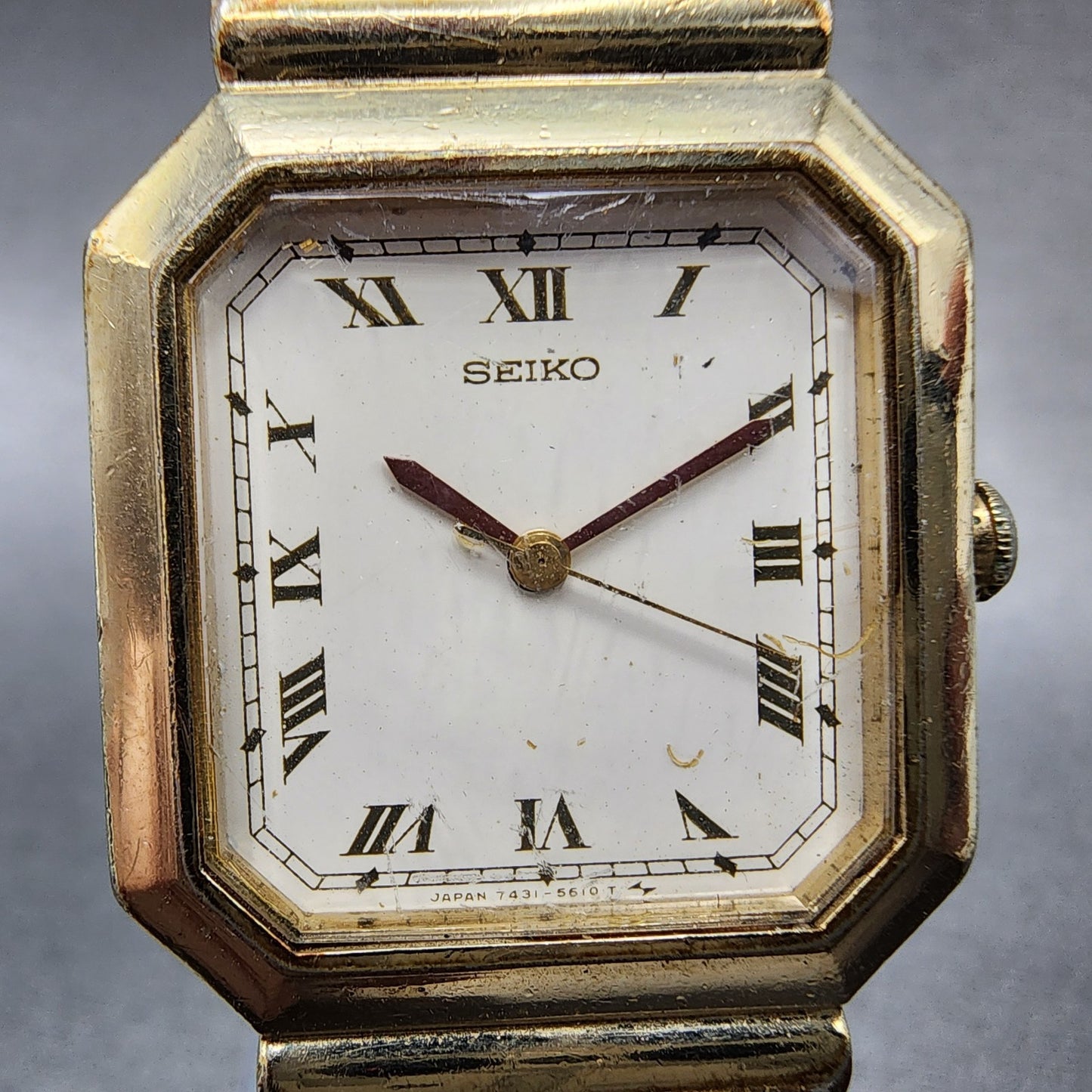 Seiko Tank Watch Unisex 26mm White Dial Gold Tone 7431-5450 PARTS