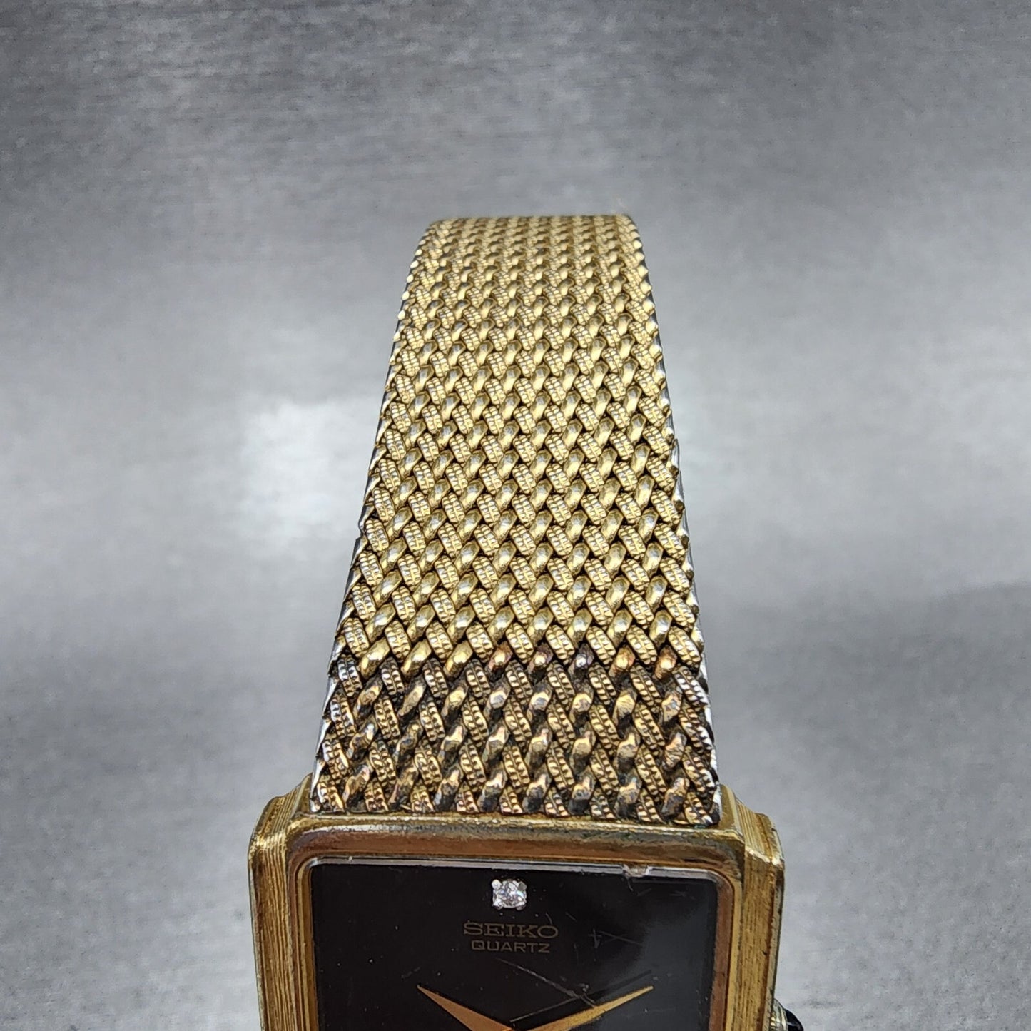Seiko Tank Watch Men 25mm Black Dial Gold Tone Rectangle 7430-5499 New Batt