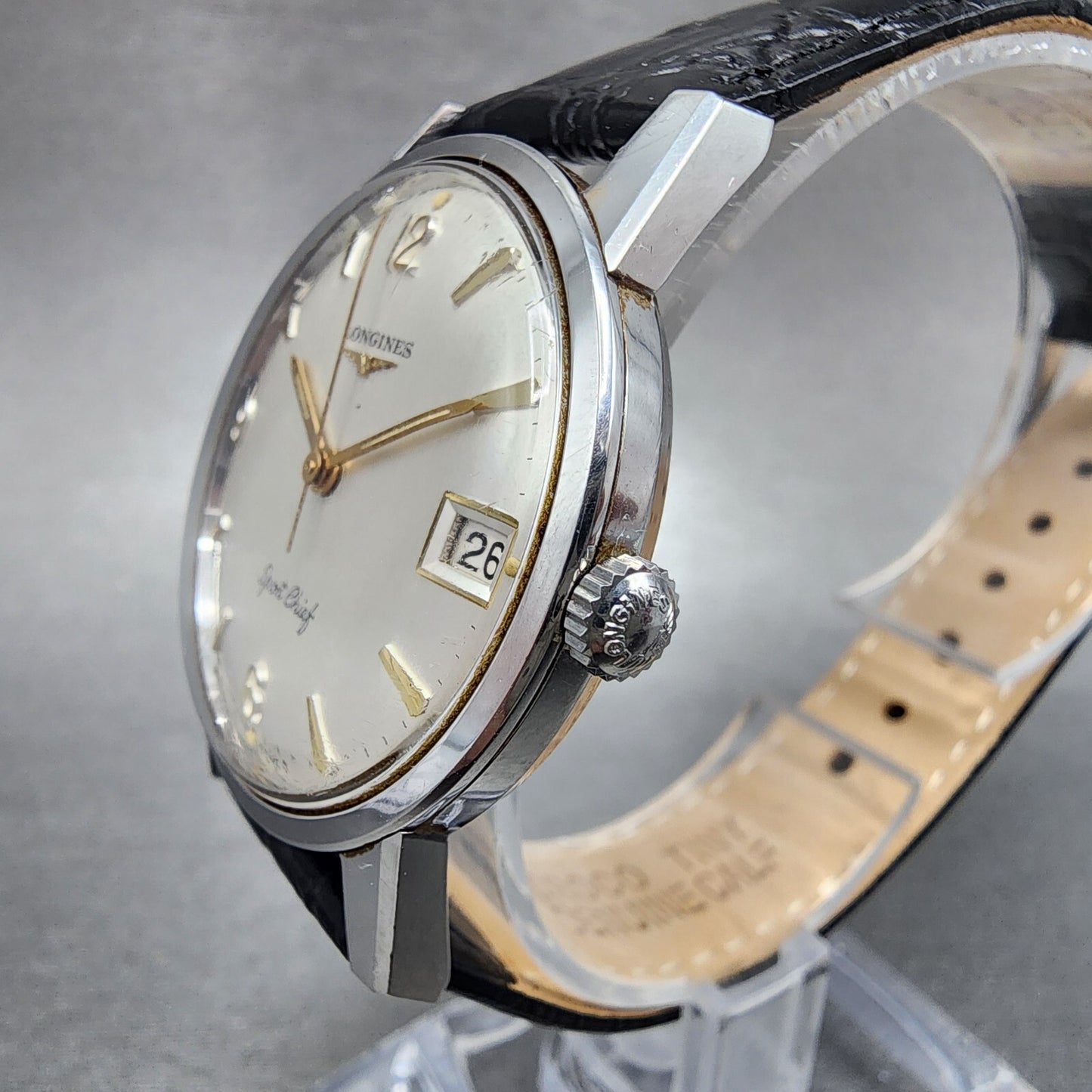 Longines Sport Chief Watch Men 34mm Champagne Dial Steel Date Round Manual Wind
