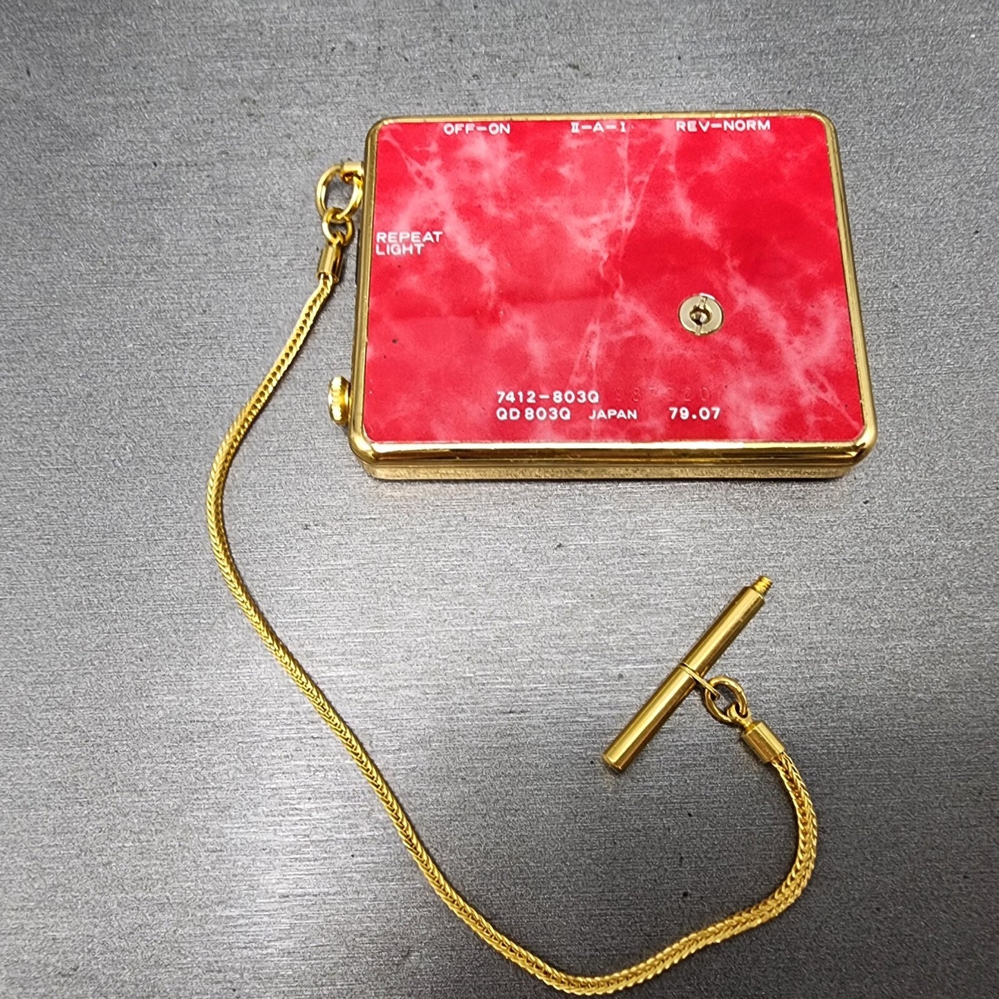 Seiko Travel Alarm Clock Digital 61mm Red Gold Tone 7412803Q New Batteyr7