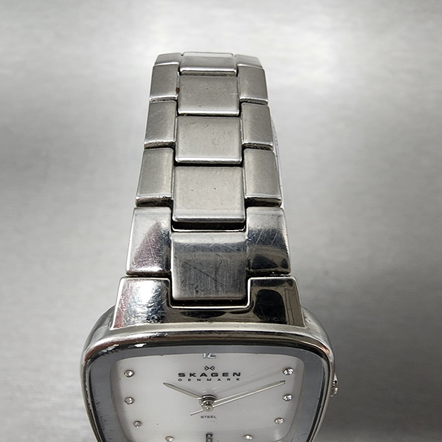 Skagen Steel Watch Women 26mm MOP Dial Silver Tone Rectangle 658SSSX New Batt
