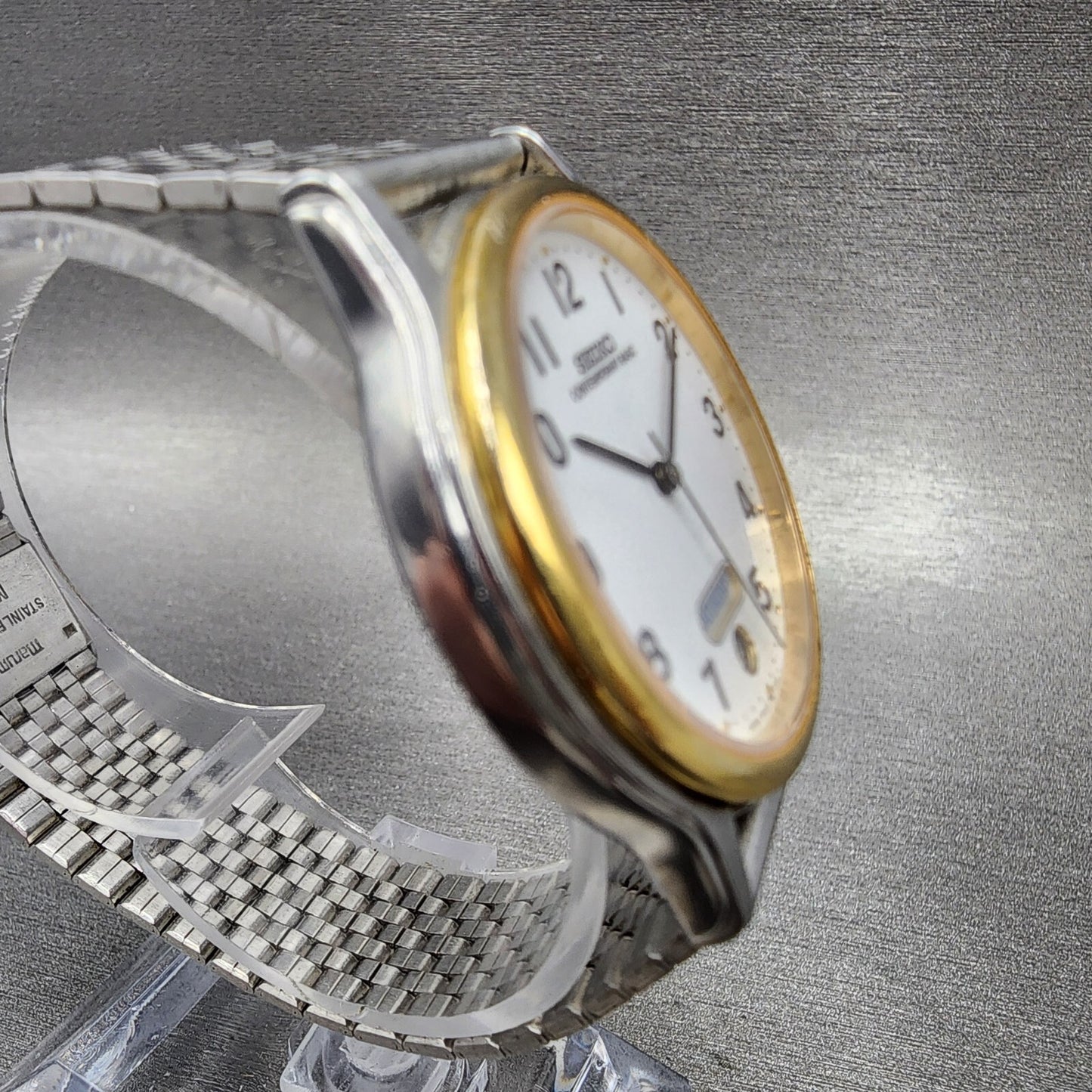 Seiko Watch Men 34mm White Dial Two Tone Daydate Round 5h23-7090 New Battery
