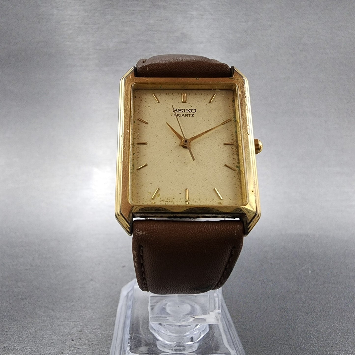 Seiko Tank Watch Men 26mm Champagne Dial Gold Tone 9021-5310 New Battery
