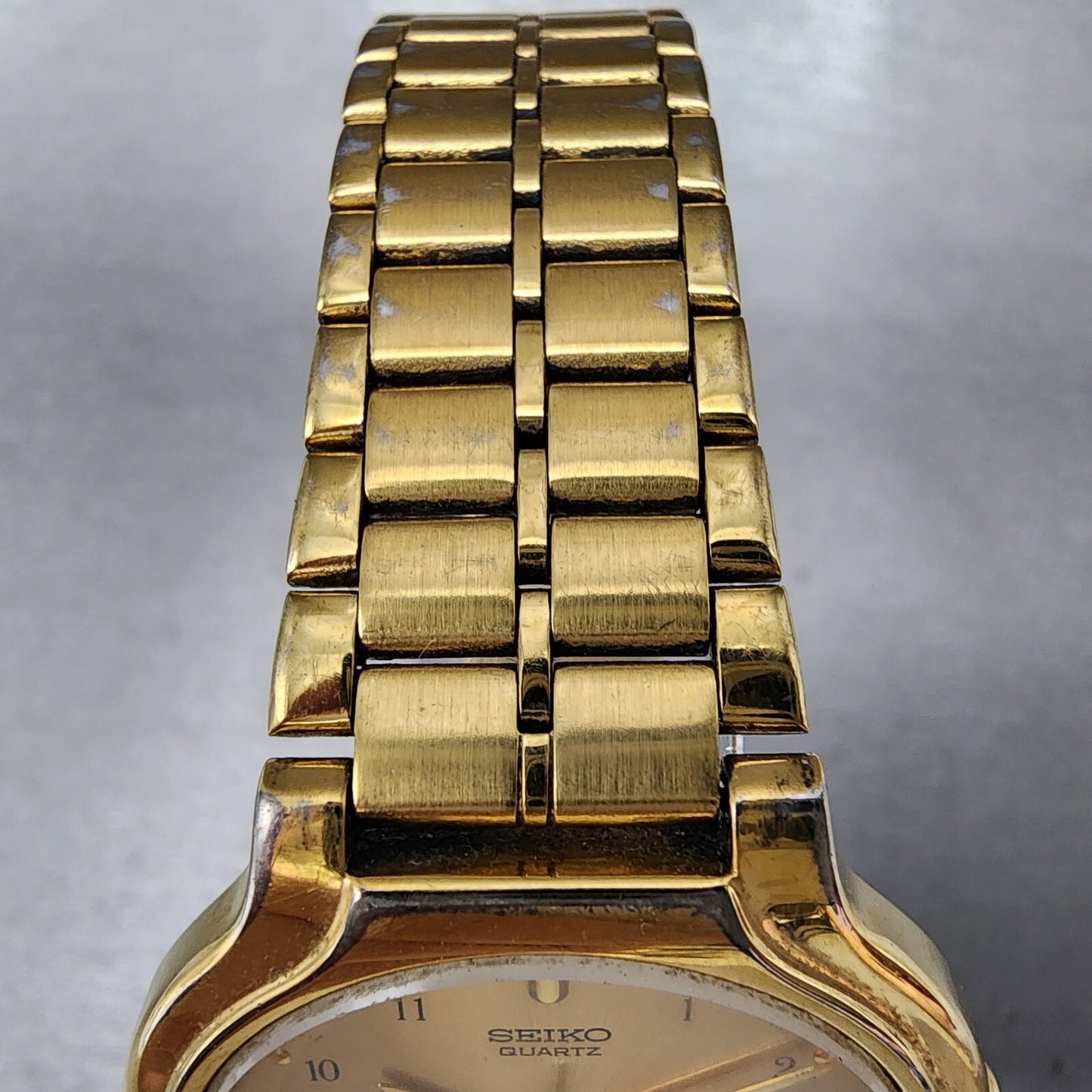 Seiko SX Watch Men 34mm Gold Dial Gold Tone Round V701-6J60 PARTS REPAIR