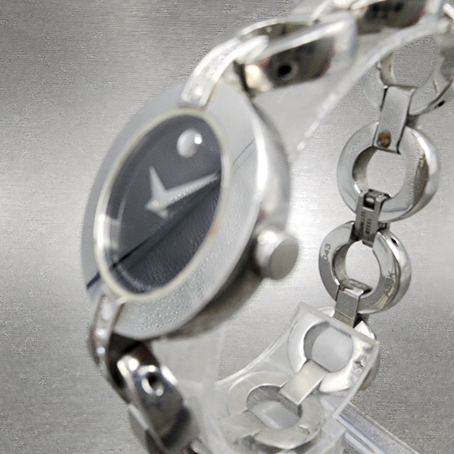 Movado Belamoda Watch Women 25mm Black Dial Steel Diamond Round New Battery