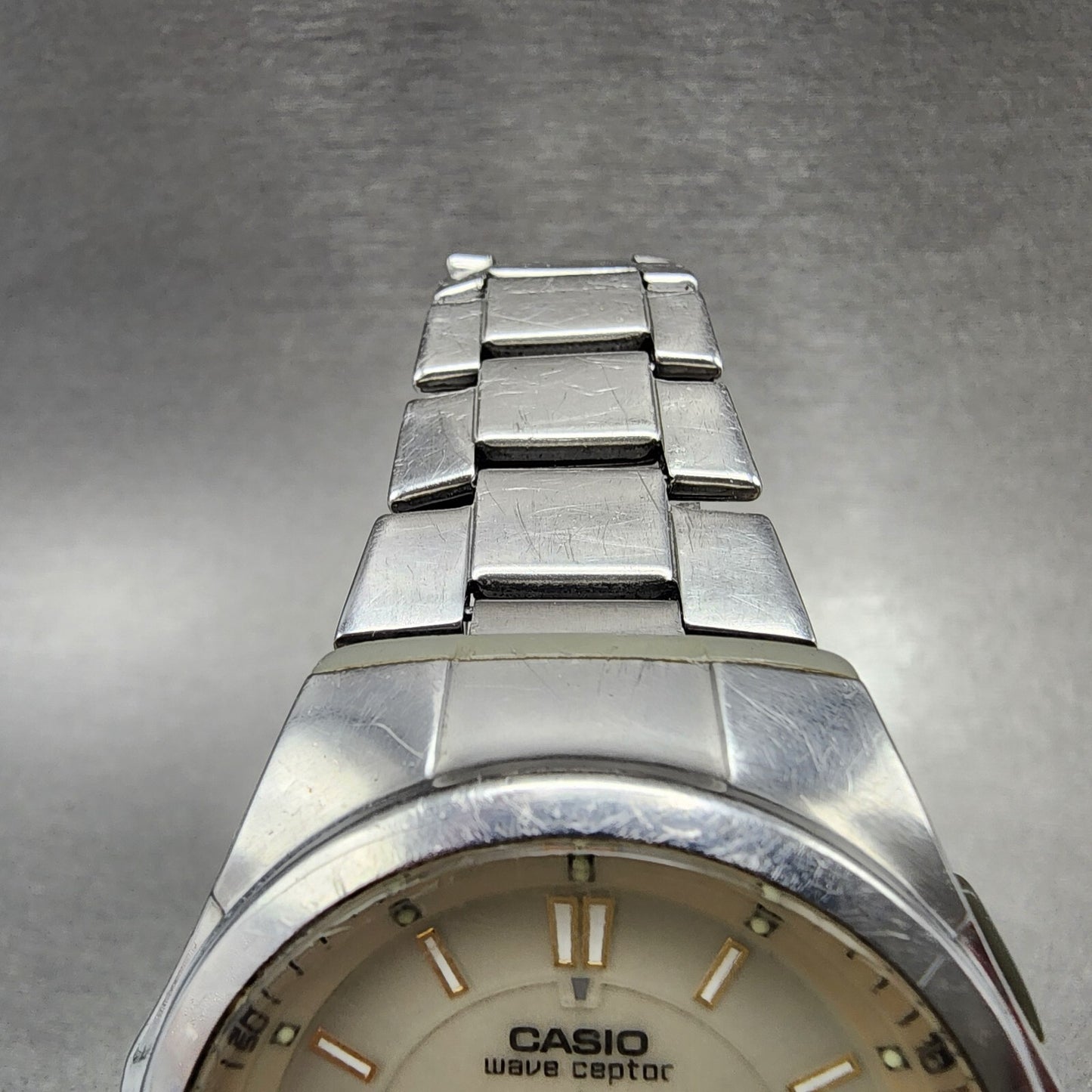 Casio Wave Ceptor Solar Watch Men 42mm White Dial Analog Digital Steel Runs