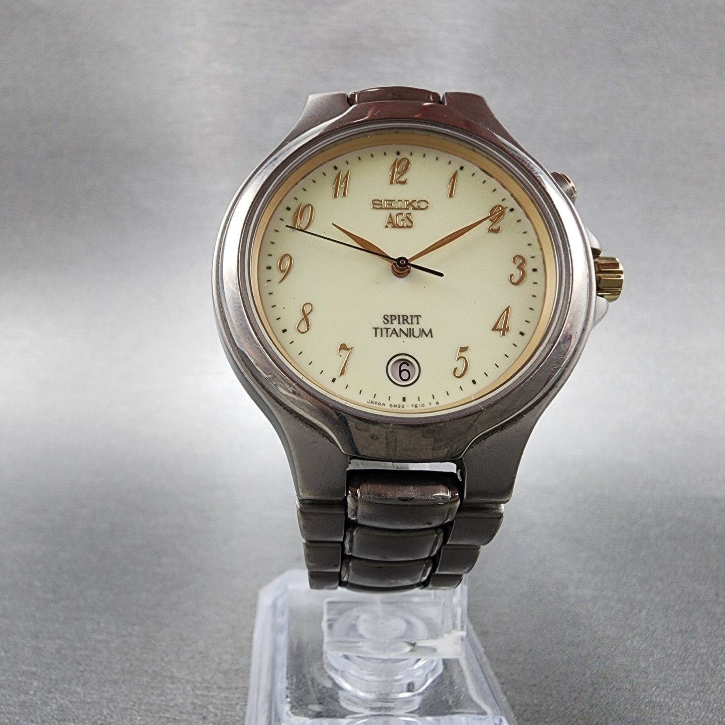 Seiko Spirit AGS Watch Men 37mm Luminous Dial Titanium Date 5m22-7B80 PARTS