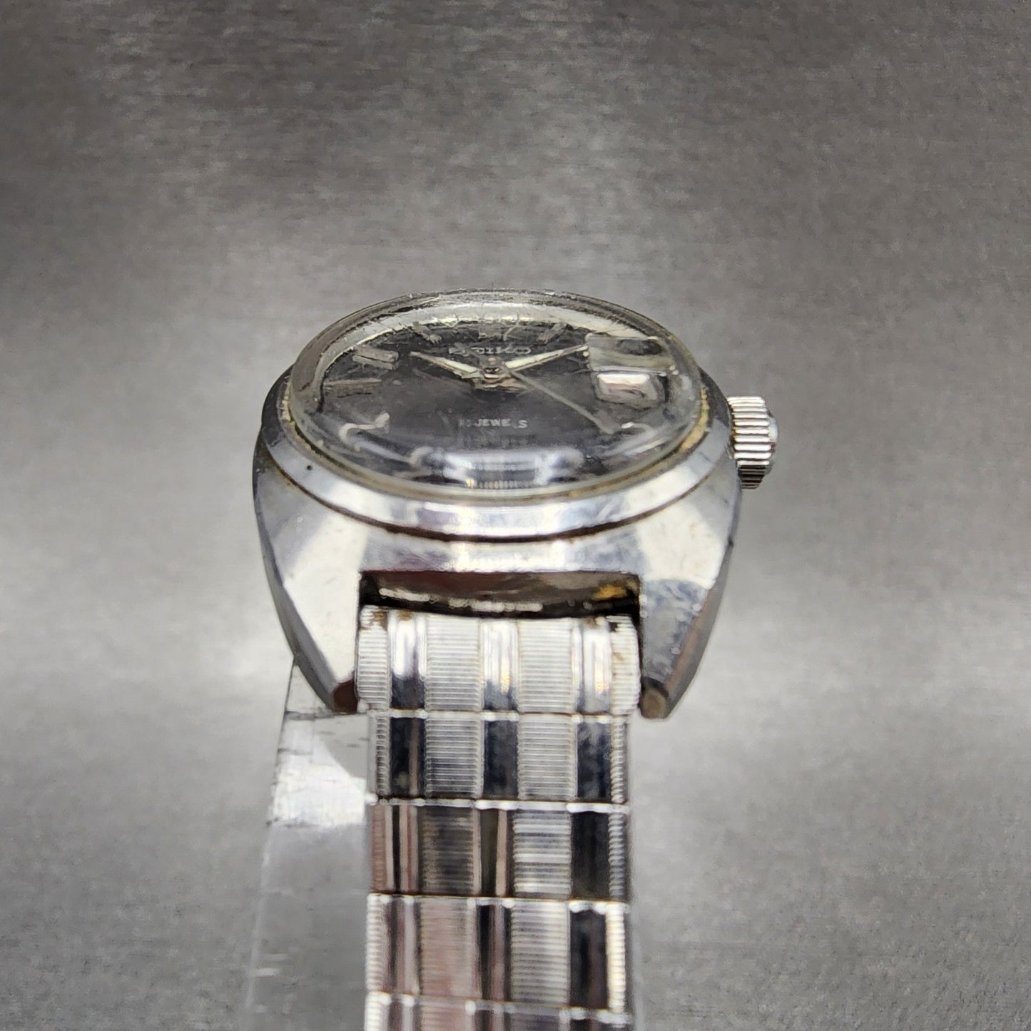Seiko Automatic Watch Women 23mm Black Dial Silver Tone Date 2517-0221 PARTS