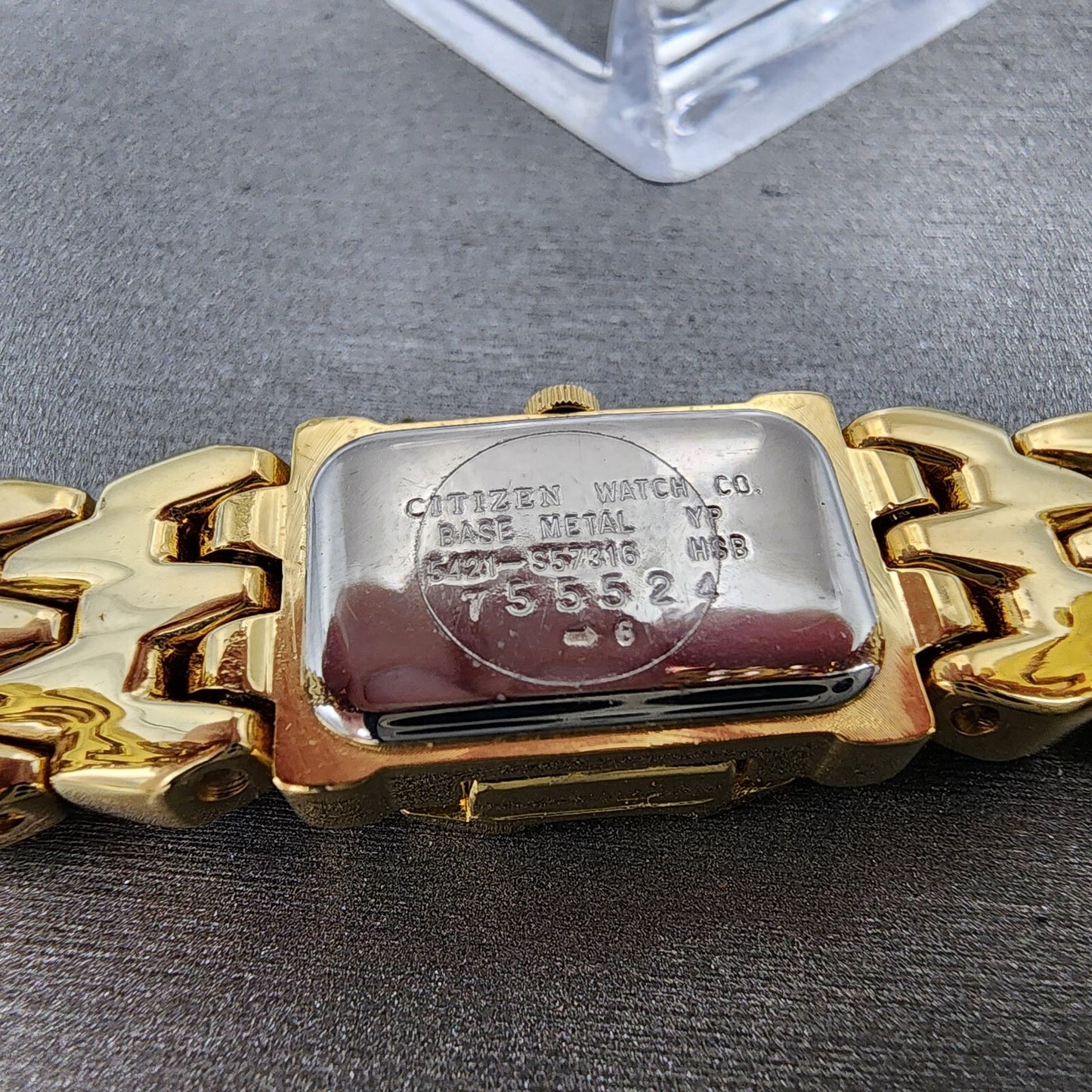 Citizen Elegance Tank Watch Women 15mm MOP Dial Gold Tone Hide Away New Battery